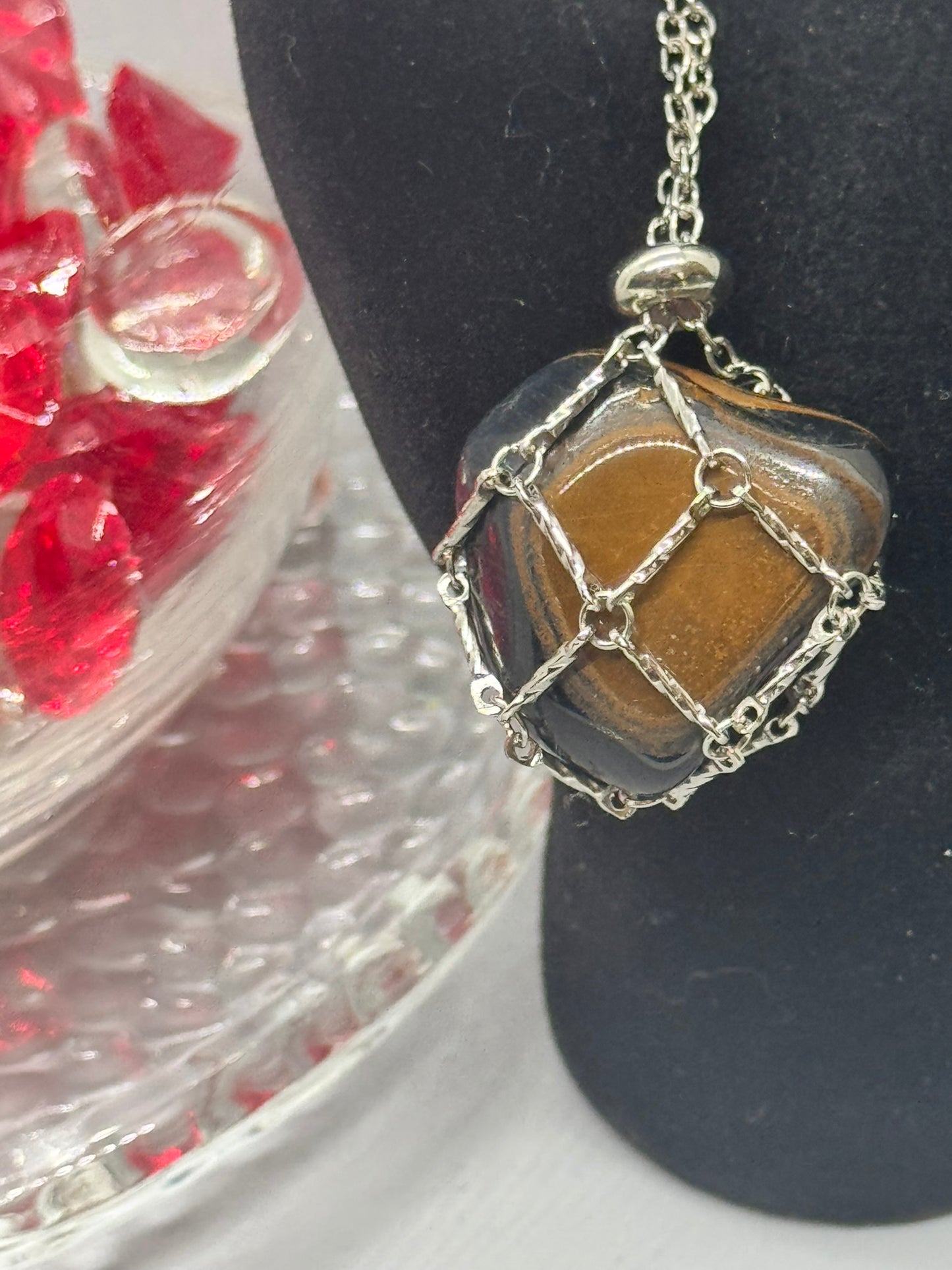 Authentic Falcons Eye Necklace – 30" Silver Chain # 412