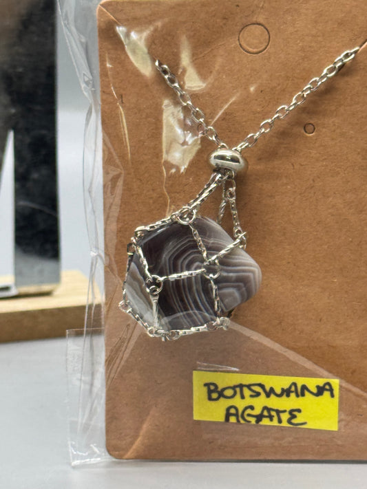 Botswana Agate Necklace on 32" Silver Chain #475
