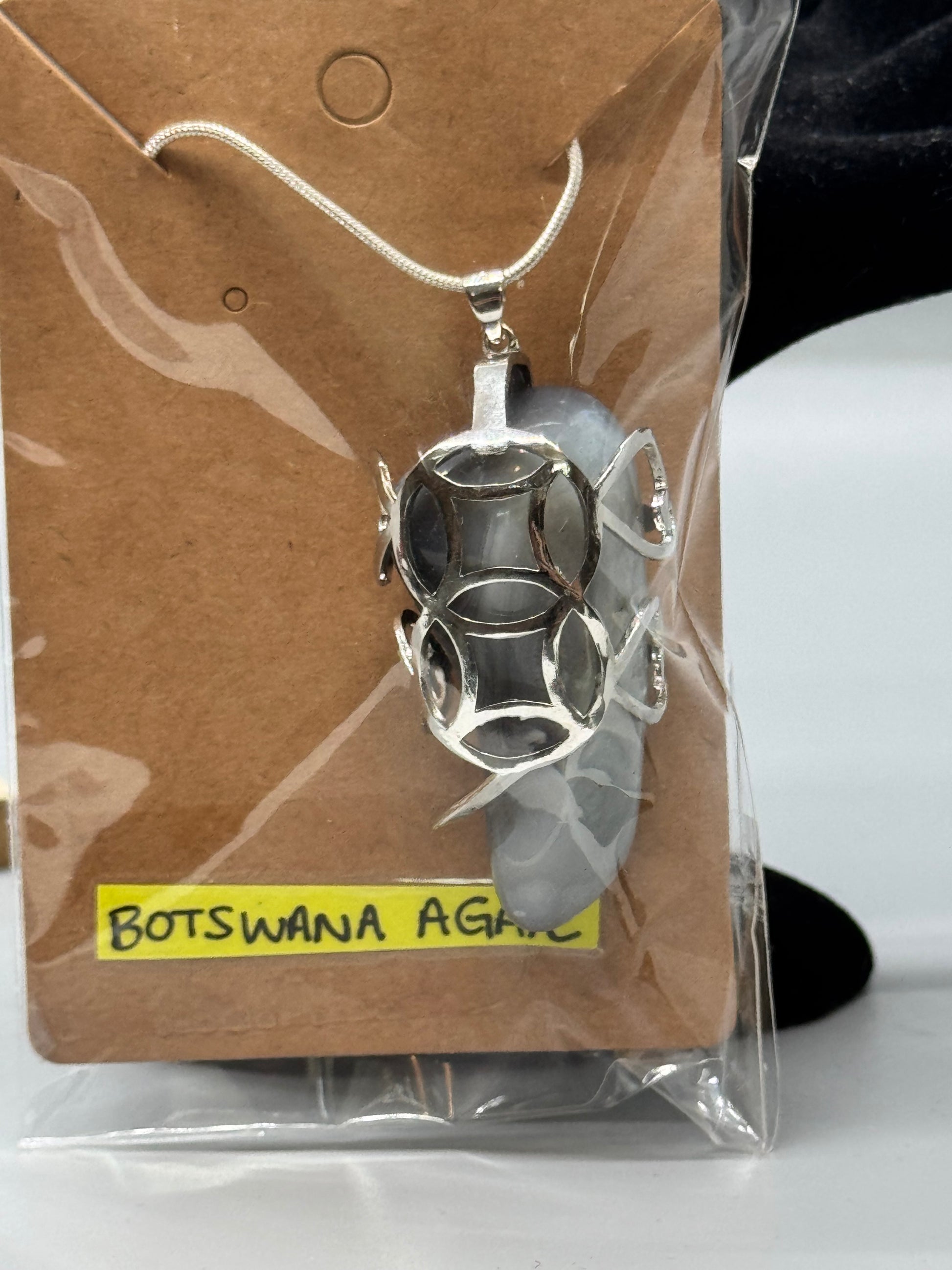 Handmade Botswana Agate Necklace – Silver 28" Chain #477
