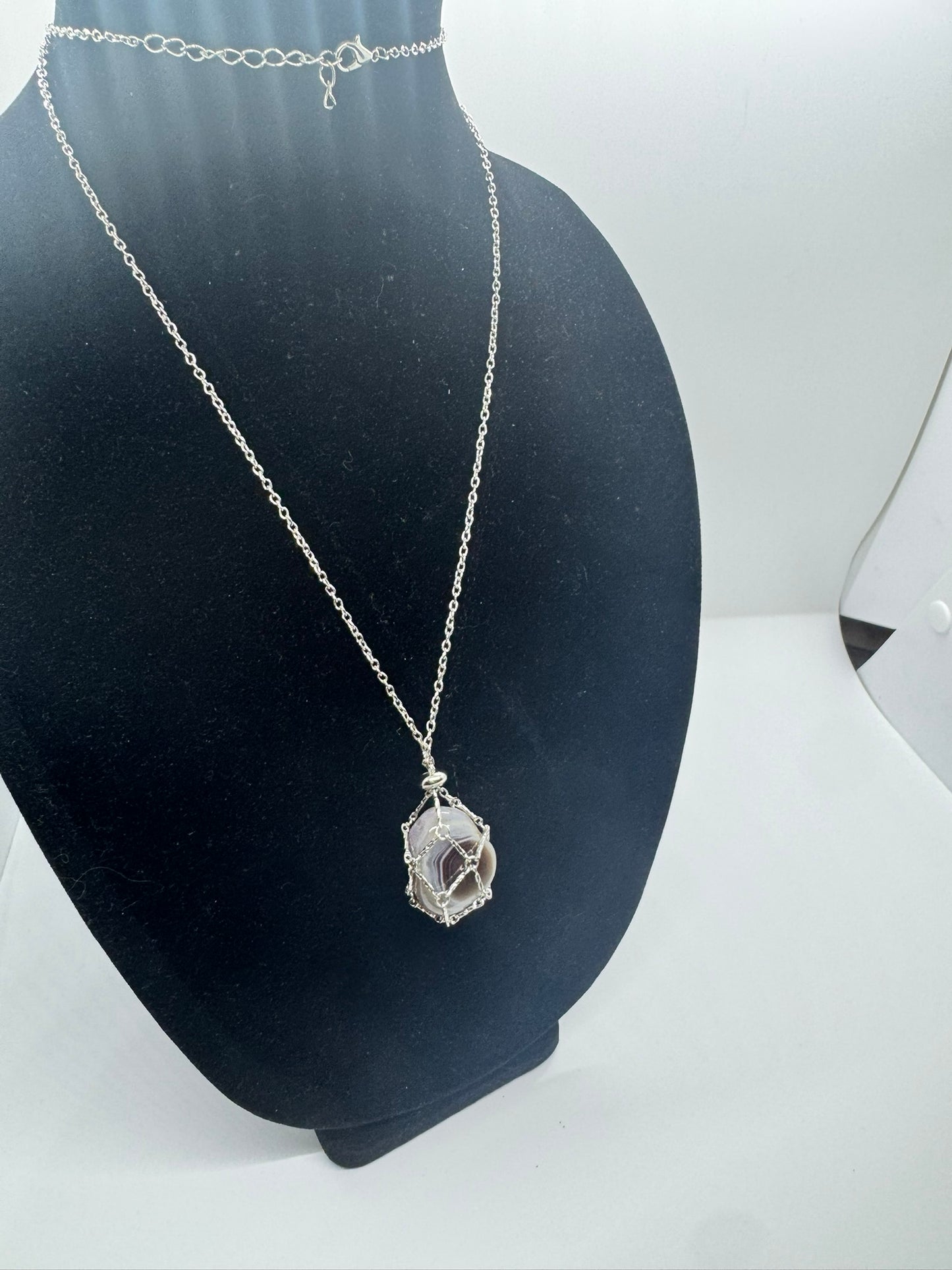 Authentic Botswana Agate Necklace – 30" Silver Chain # 414