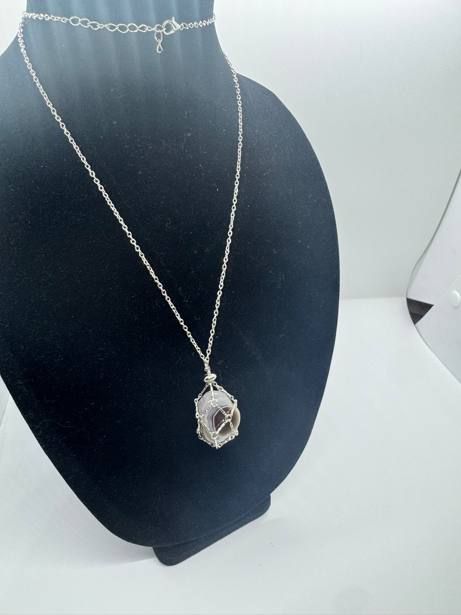 Authentic Botswana Agate Necklace – 30" Silver Chain # 414
