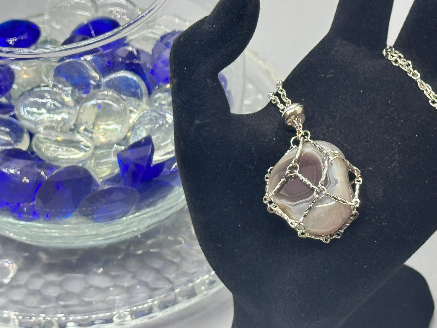 Authentic Botswana Agate Necklace – 30" Silver Chain # 414