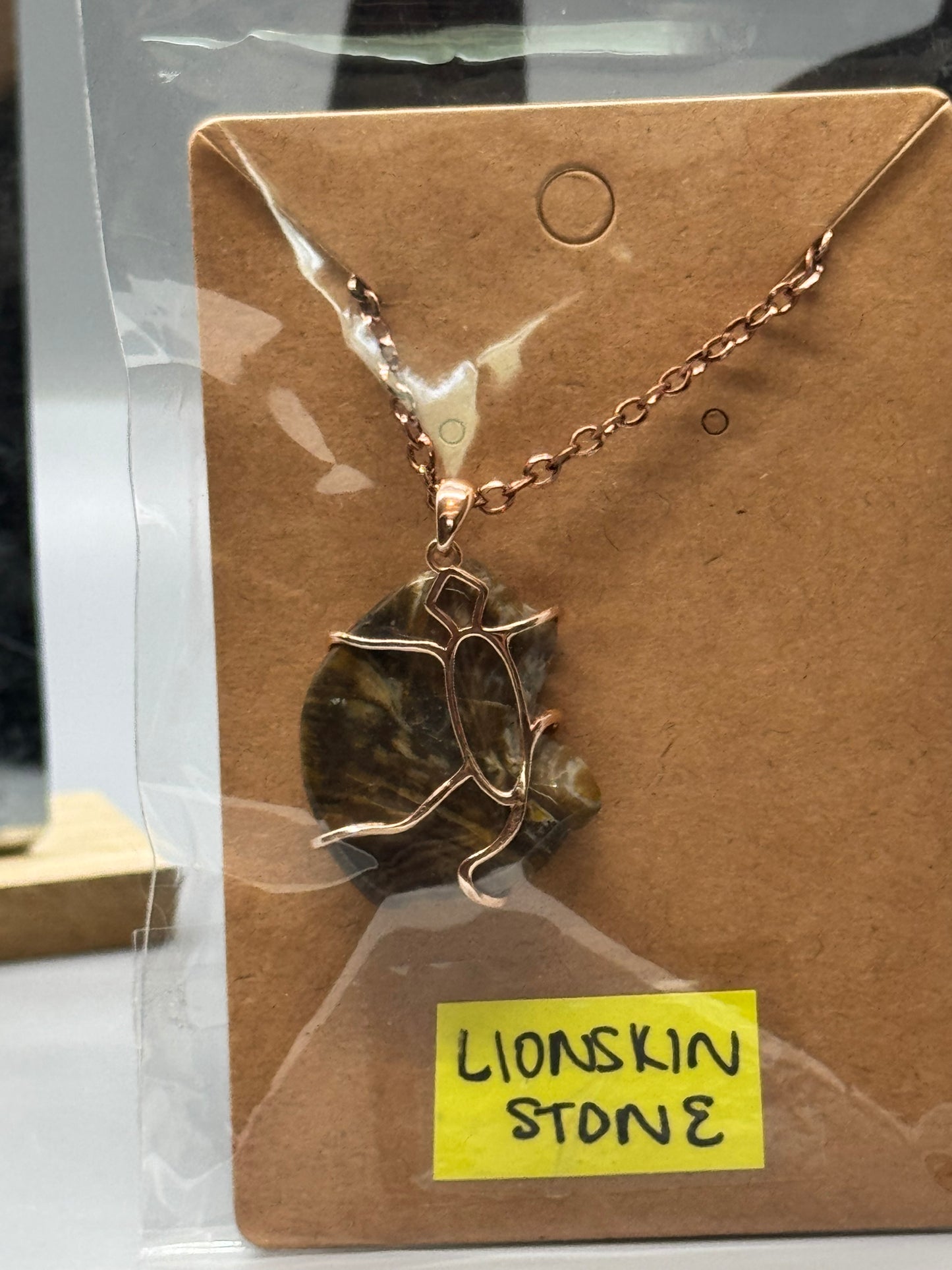 Lion Skin Stone Necklace on 16" Rose Gold Chain # 478