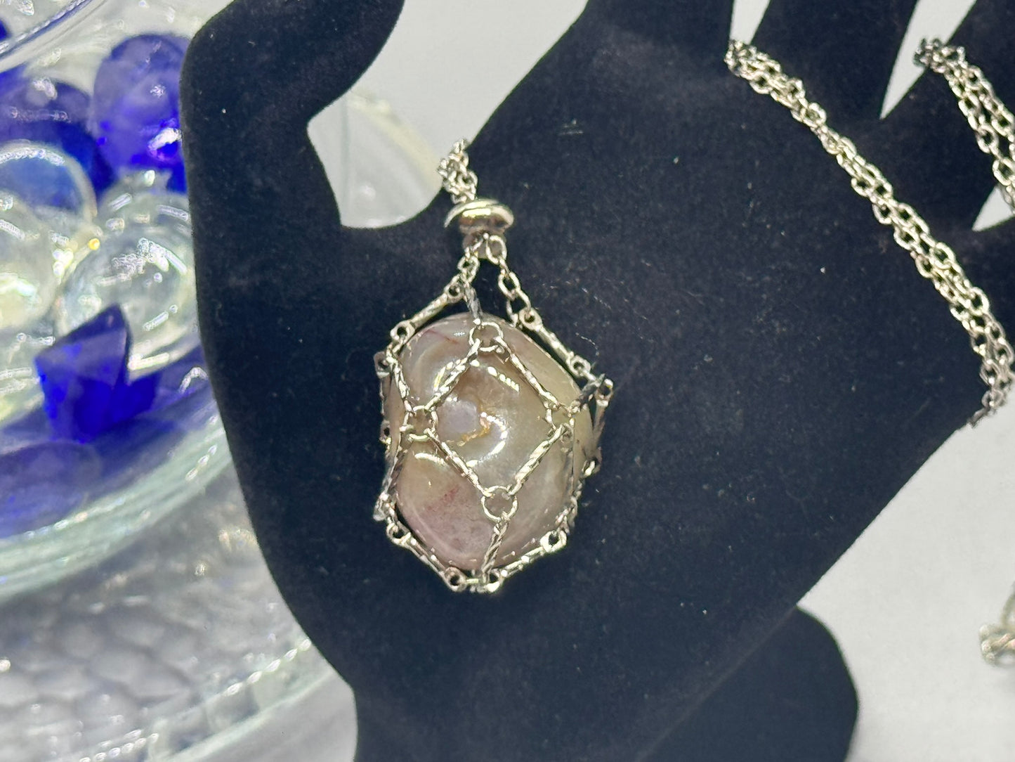 Authentic Botswana Agate Necklace – 30" Silver Chain # 414