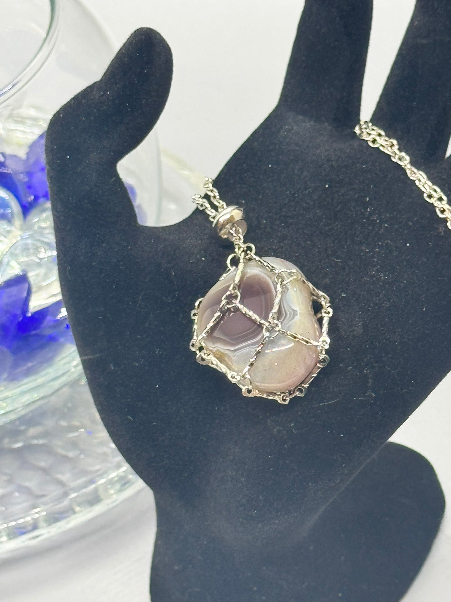 Authentic Botswana Agate Necklace – 30" Silver Chain # 414