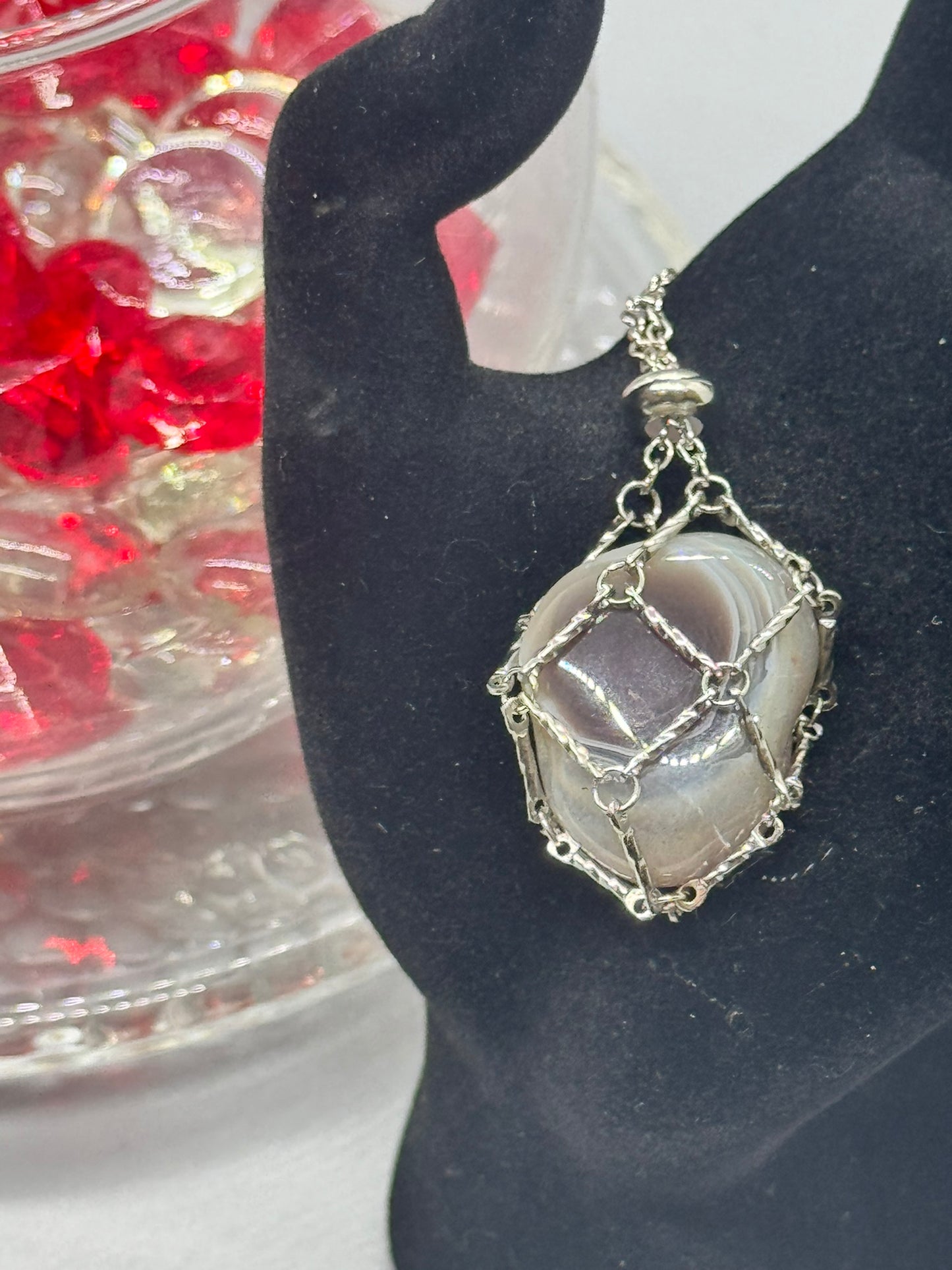Authentic Botswana Agate Necklace – 30" Silver Chain # 414