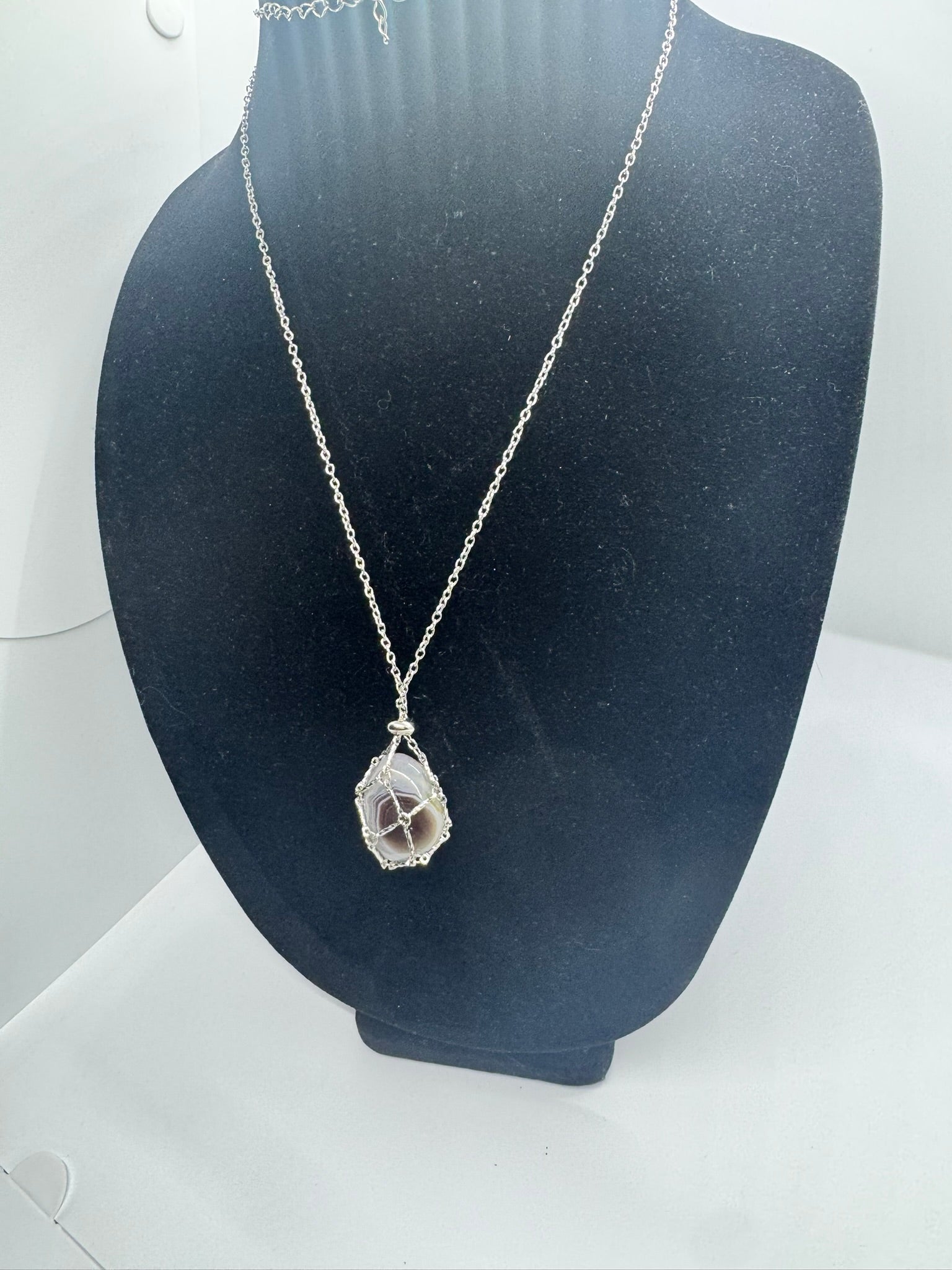 Authentic Botswana Agate Necklace – 30" Silver Chain # 414