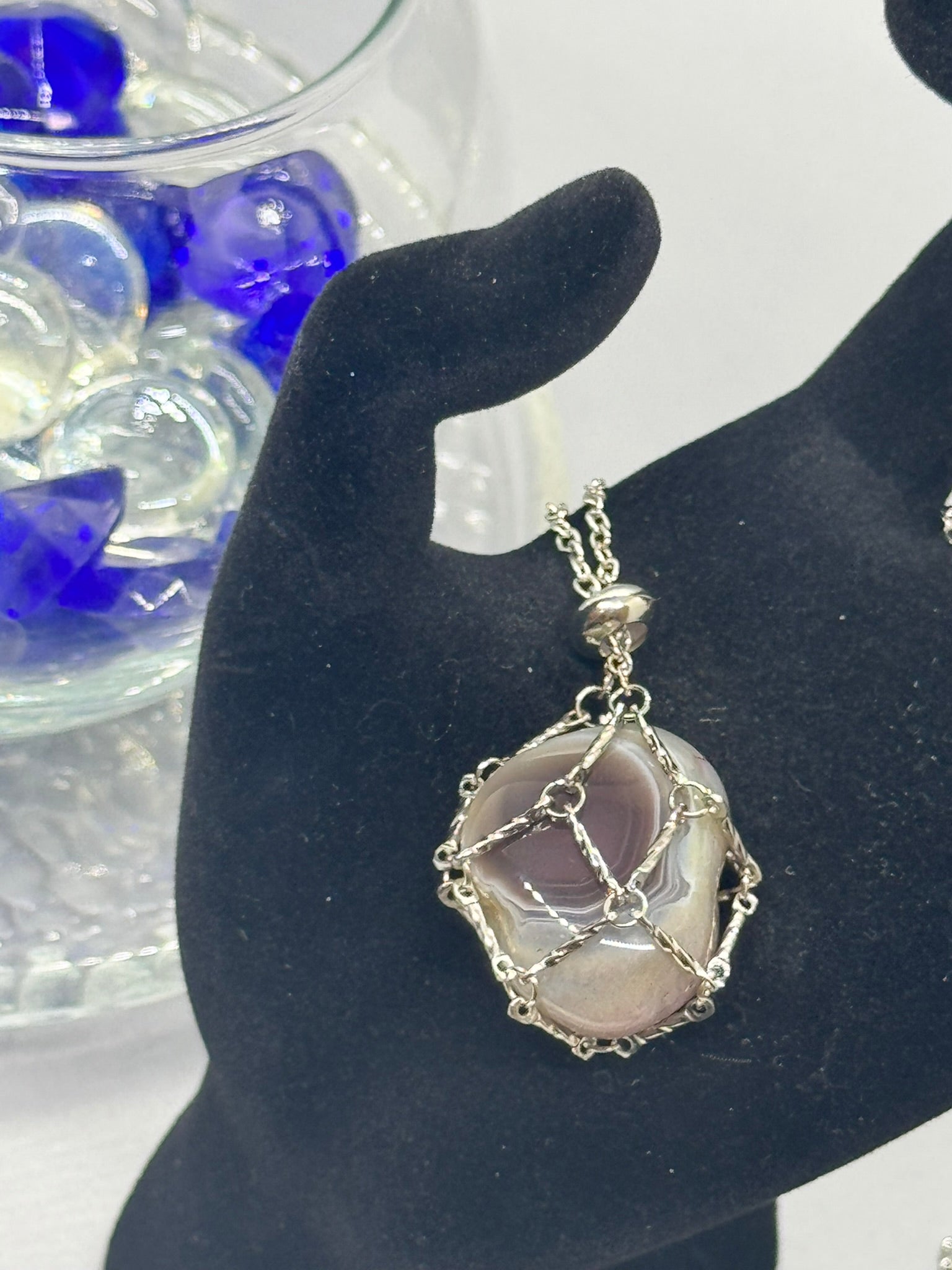 Authentic Botswana Agate Necklace – 30" Silver Chain # 414