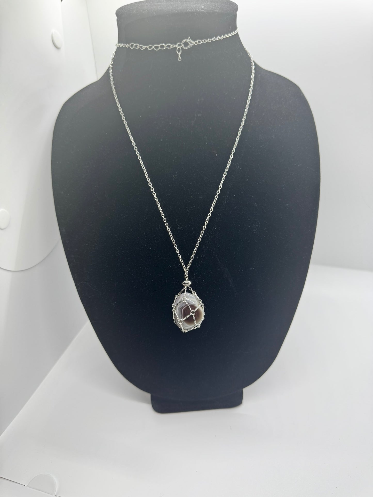 Authentic Botswana Agate Necklace – 30" Silver Chain # 414