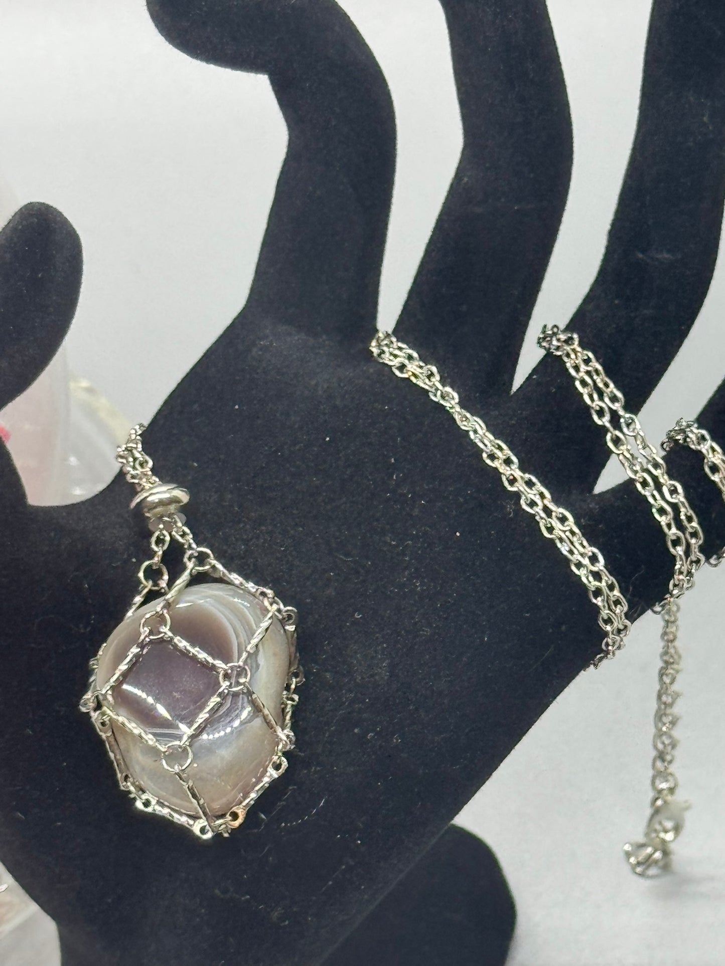 Authentic Botswana Agate Necklace – 30" Silver Chain # 414