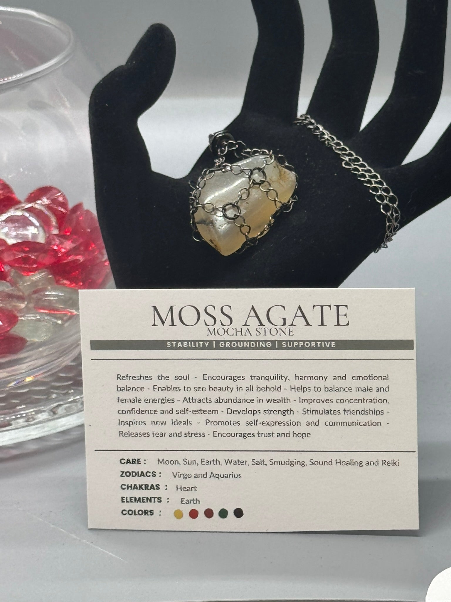 Authentic Montana Moss Agate Necklace – 16" Black Chain # 415