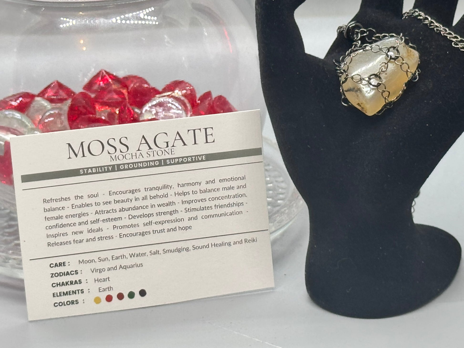 Authentic Montana Moss Agate Necklace – 16" Black Chain # 415