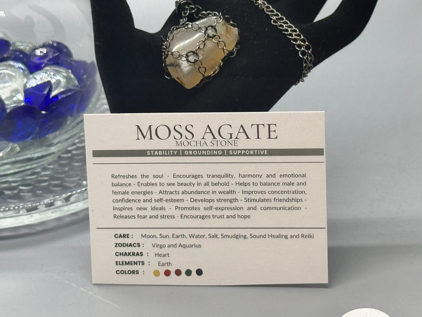 Authentic Montana Moss Agate Necklace – 16" Black Chain # 415