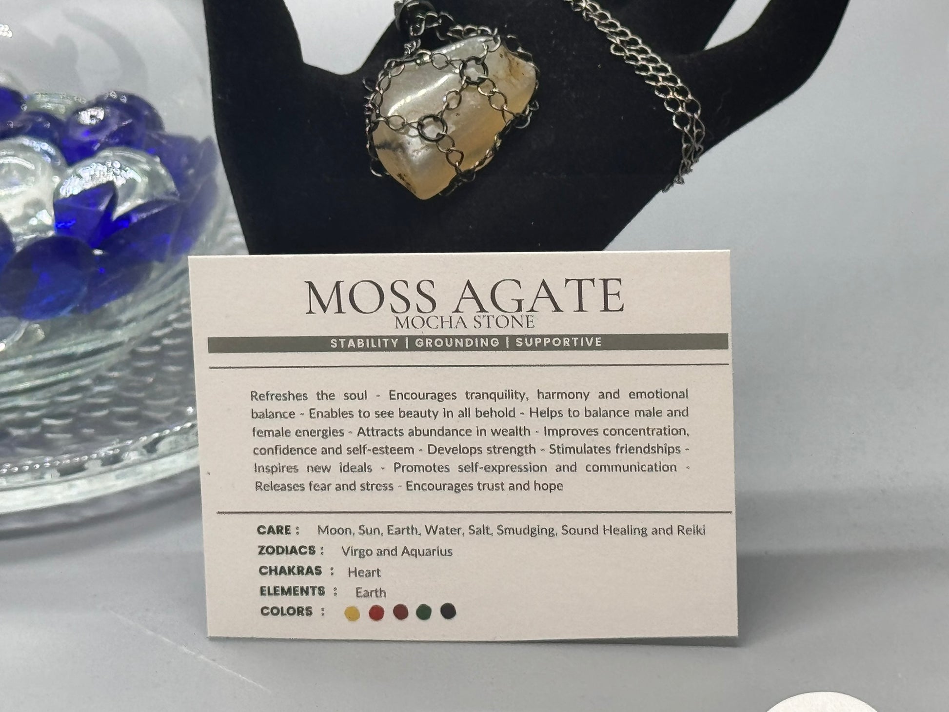 Authentic Montana Moss Agate Necklace – 16" Black Chain # 415