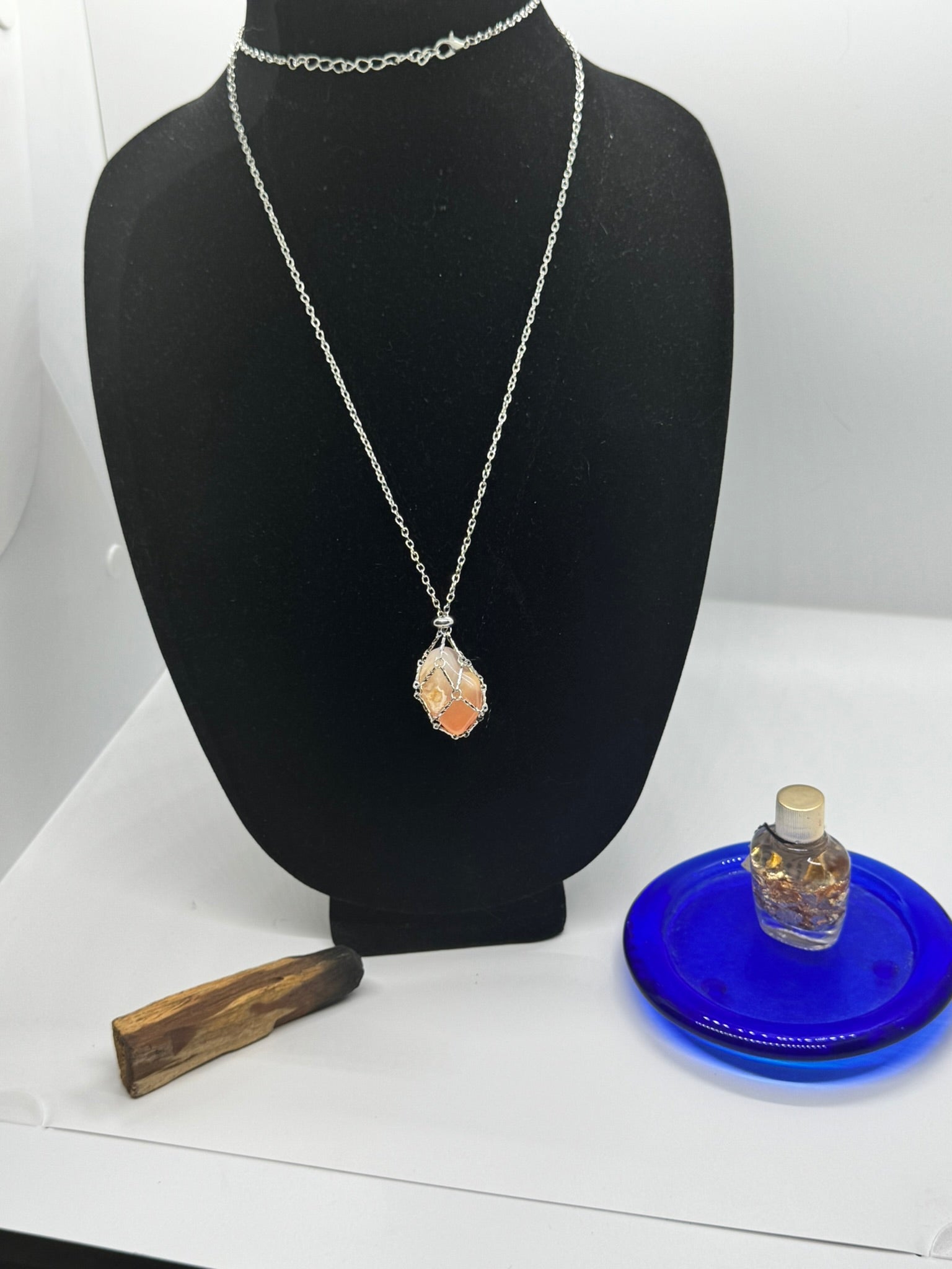 Authentic Polyhedroid Agate Necklace – 32" Silver Chain # 416