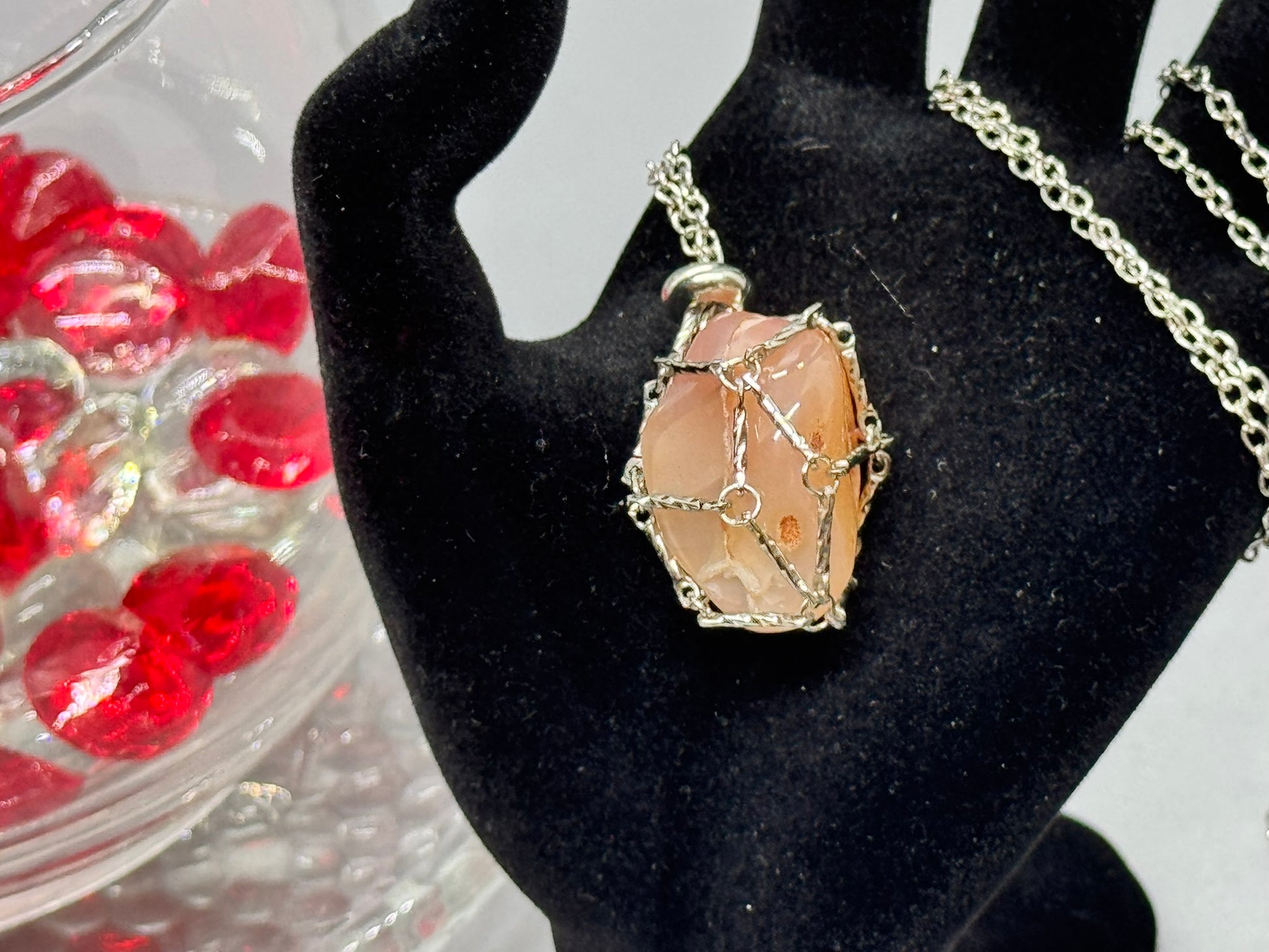 Authentic Polyhedroid Agate Necklace – 32" Silver Chain # 416