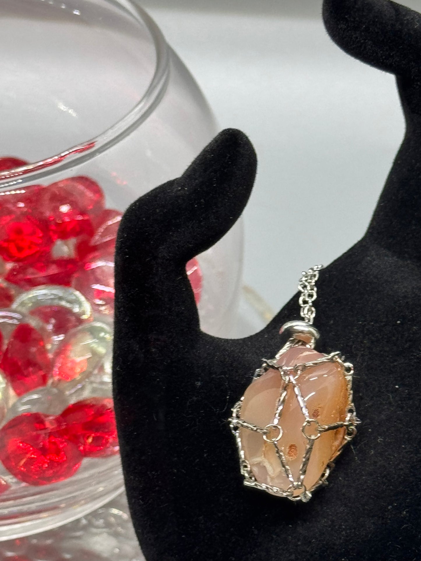 Authentic Polyhedroid Agate Necklace – 32" Silver Chain # 416