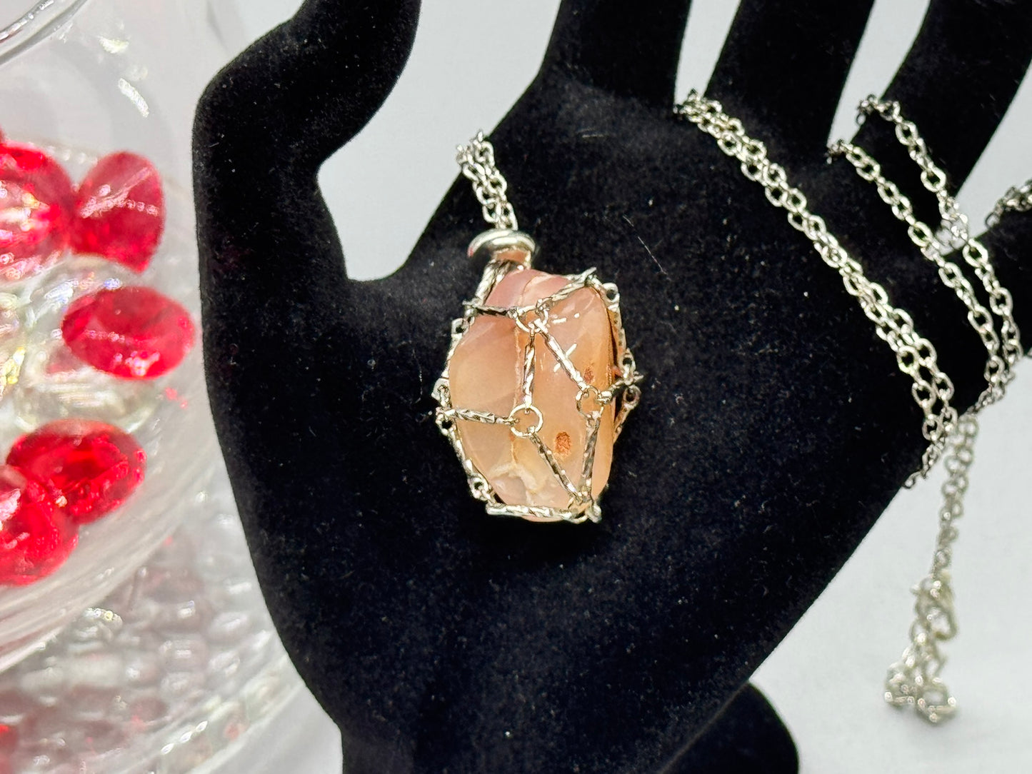 Authentic Polyhedroid Agate Necklace – 32" Silver Chain # 416