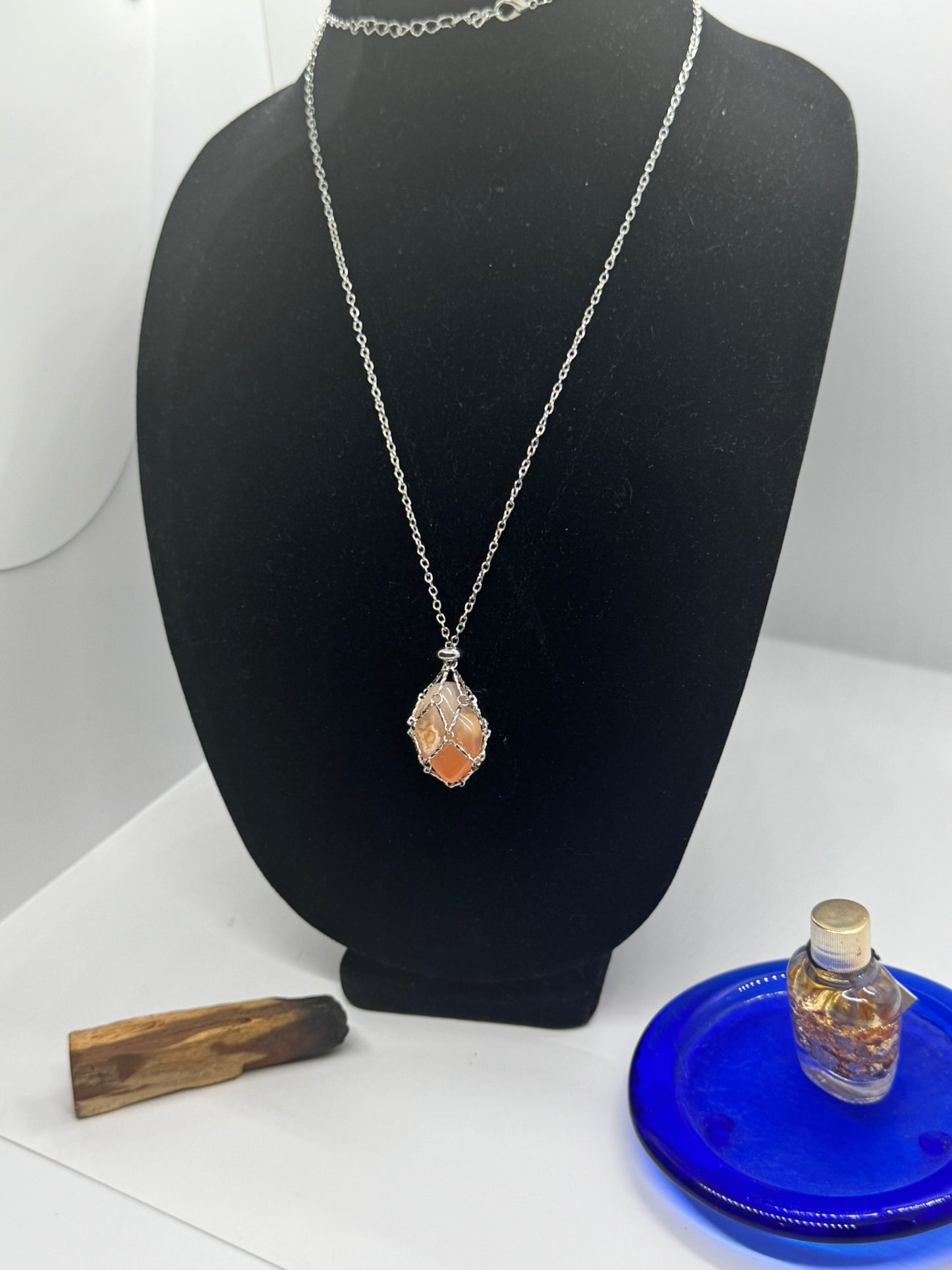 Authentic Polyhedroid Agate Necklace – 32" Silver Chain # 416