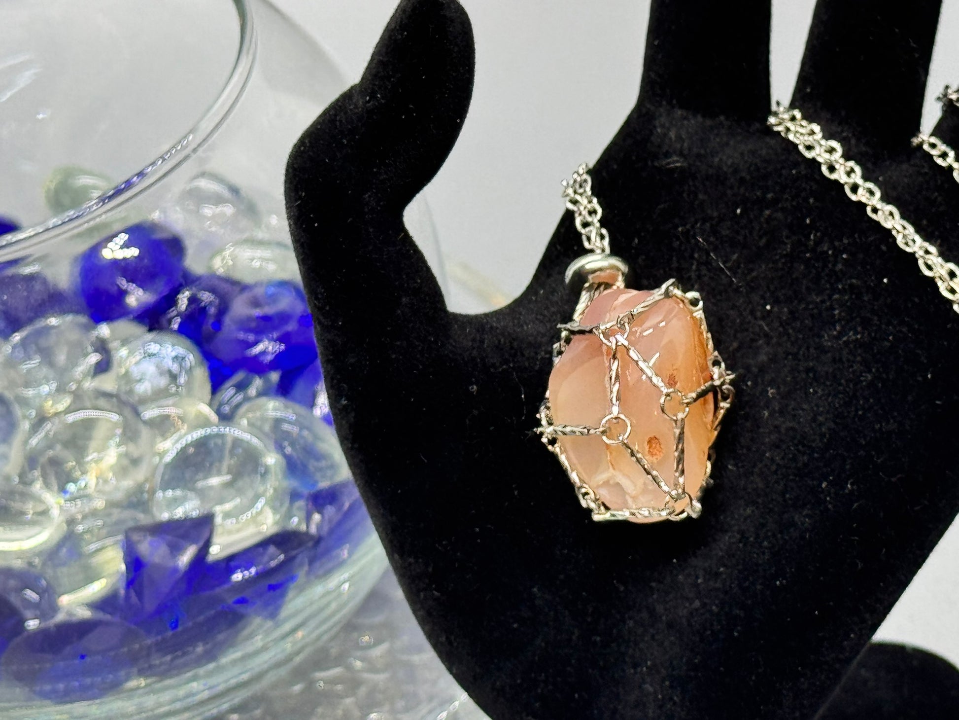 Authentic Polyhedroid Agate Necklace – 32" Silver Chain # 416