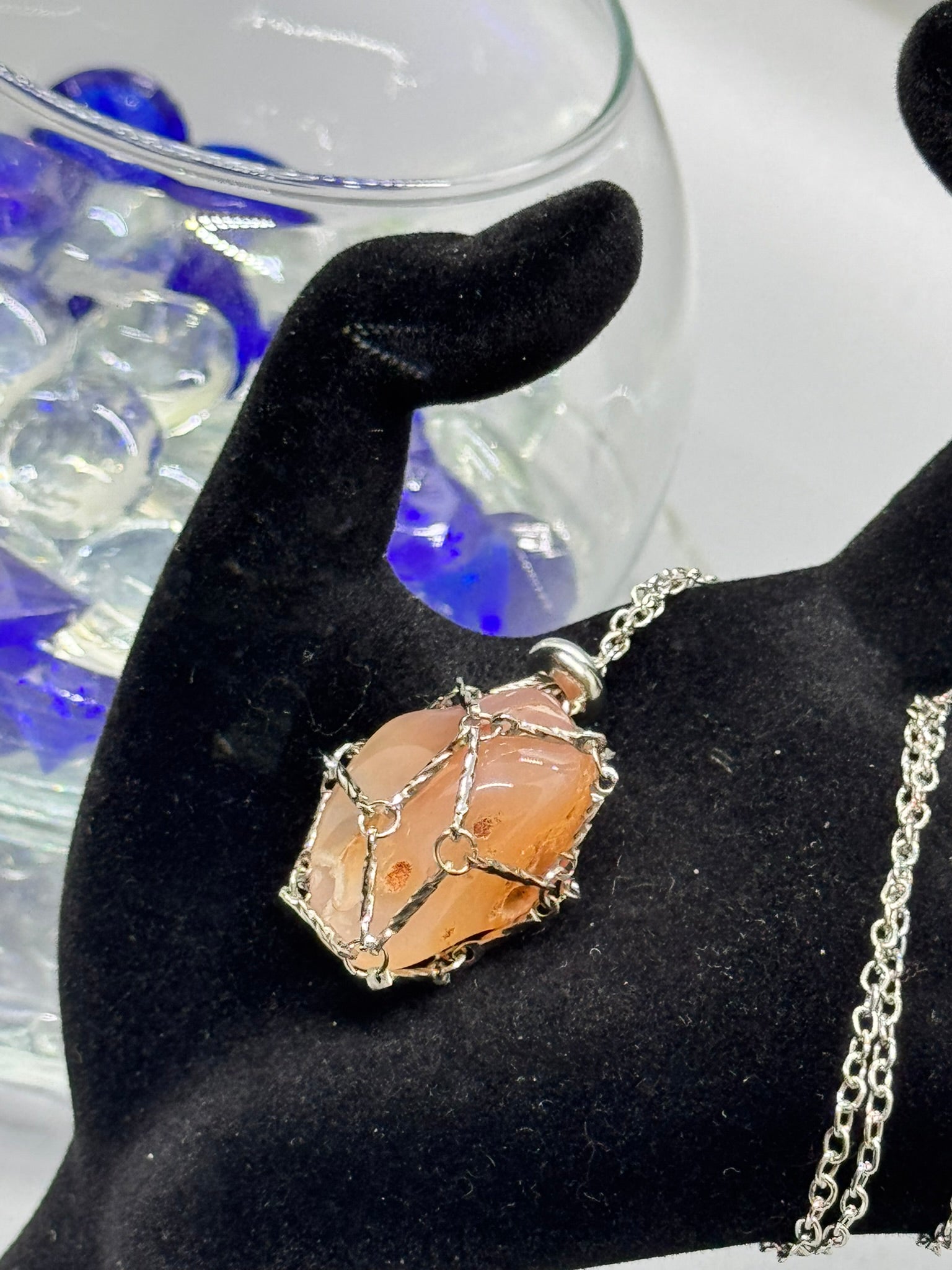 Authentic Polyhedroid Agate Necklace – 32" Silver Chain # 416