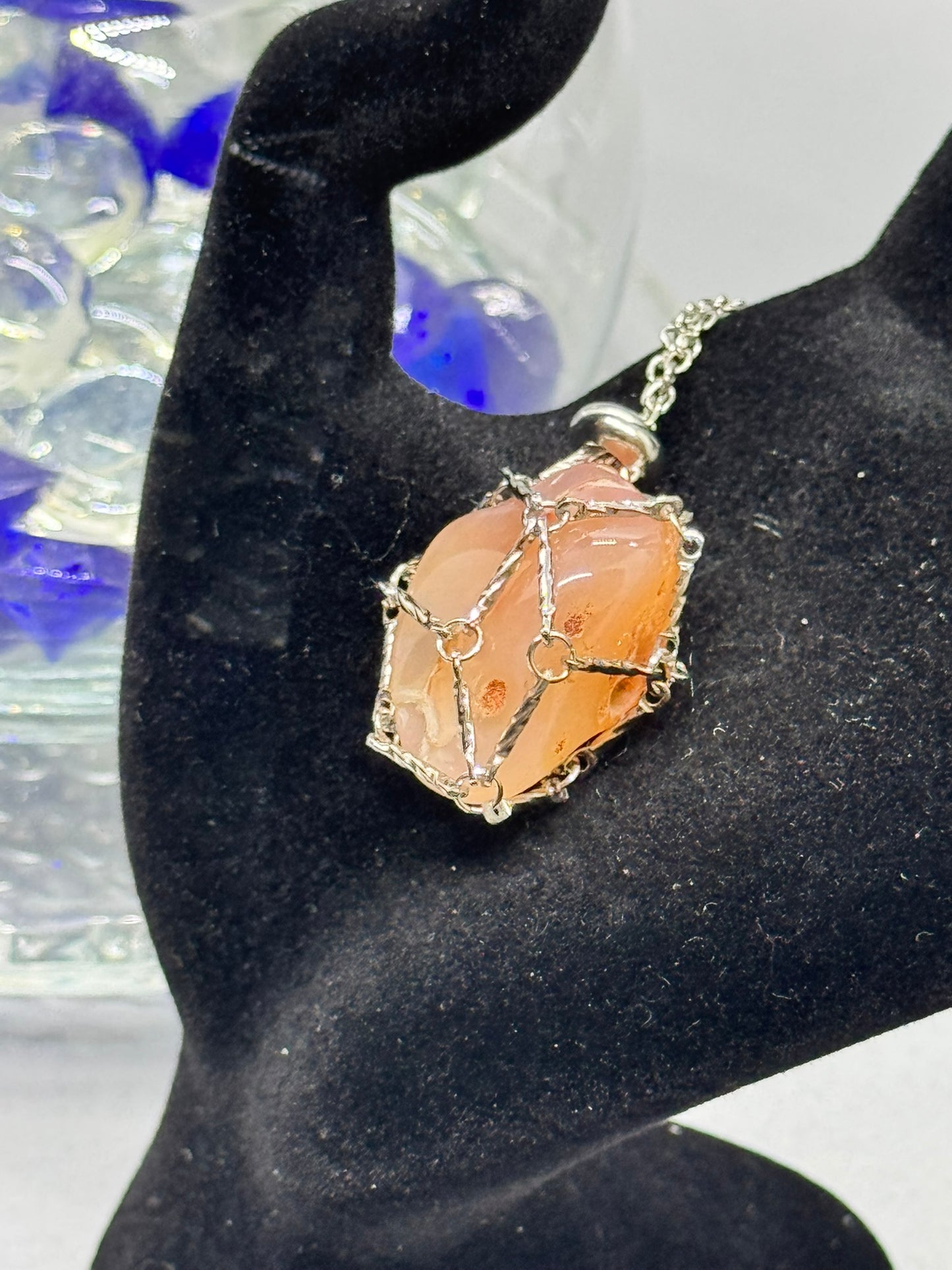 Authentic Polyhedroid Agate Necklace – 32" Silver Chain # 416