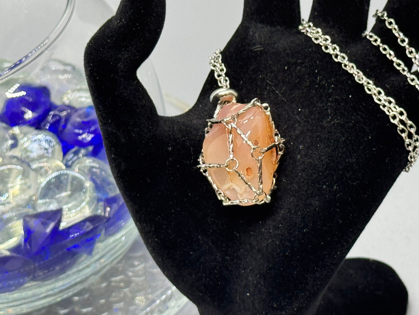 Authentic Polyhedroid Agate Necklace – 32" Silver Chain # 416