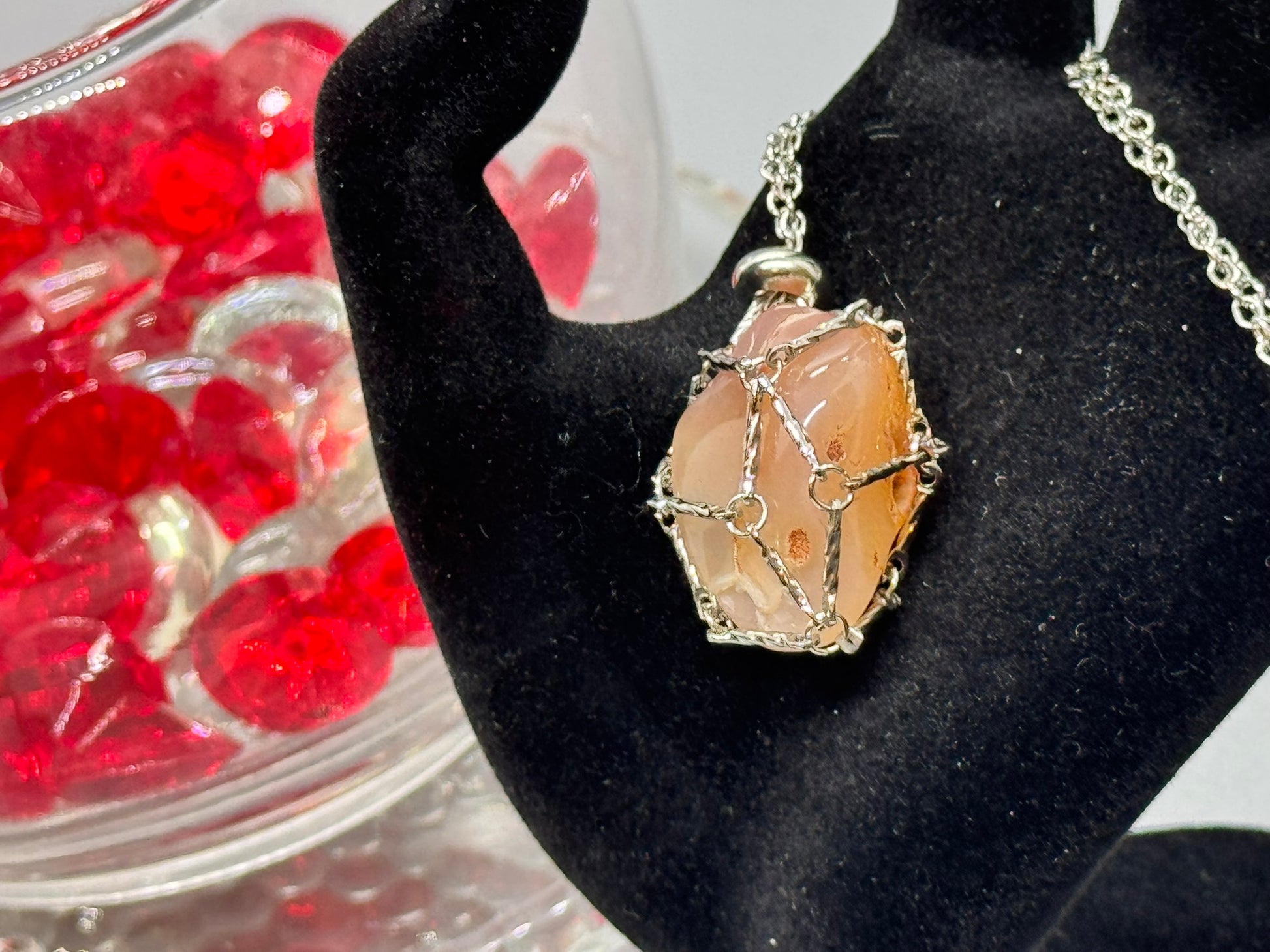 Authentic Polyhedroid Agate Necklace – 32" Silver Chain # 416