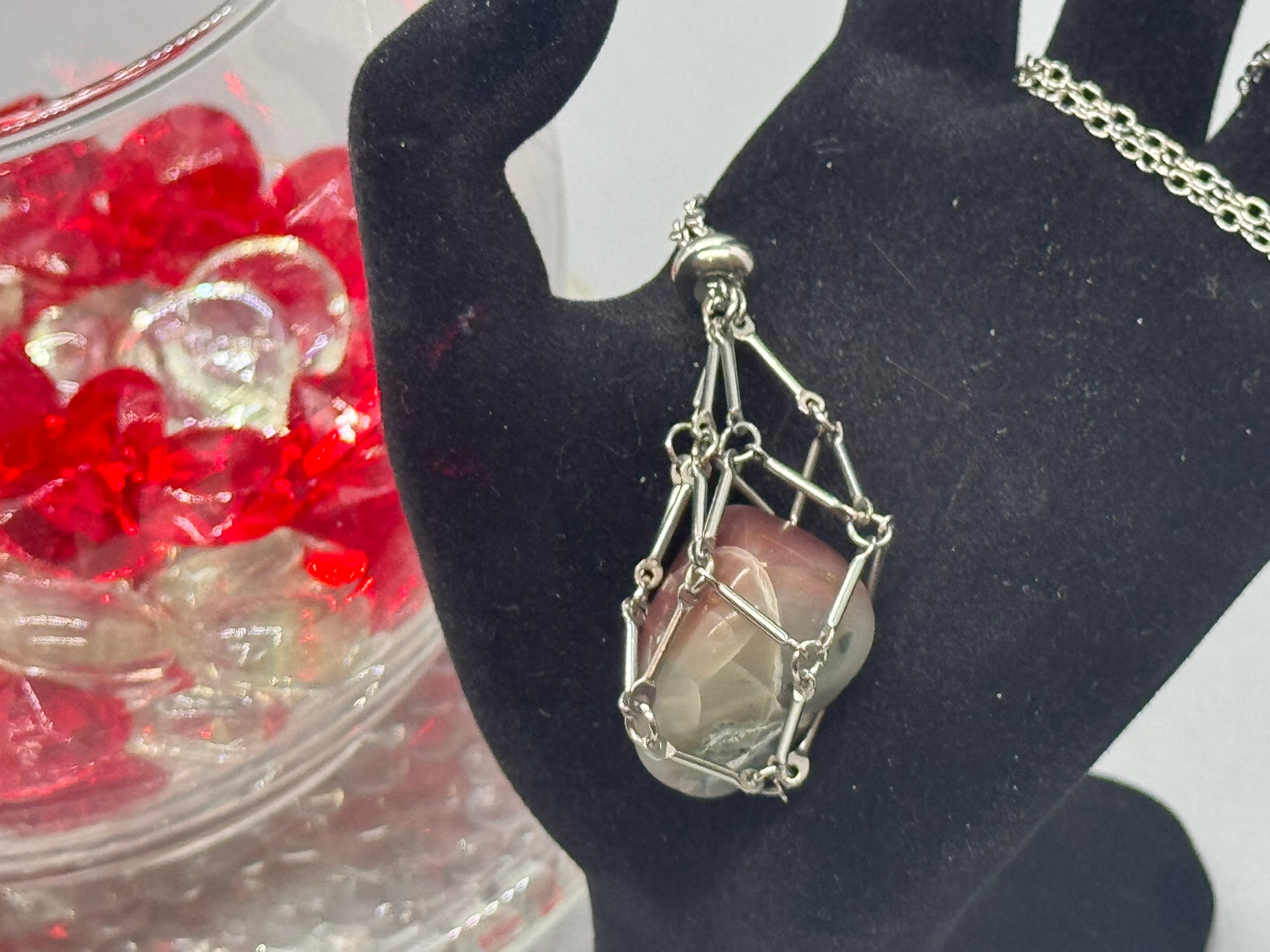 Authentic Botswana Agate Necklace – 24" Silver Chain # 417