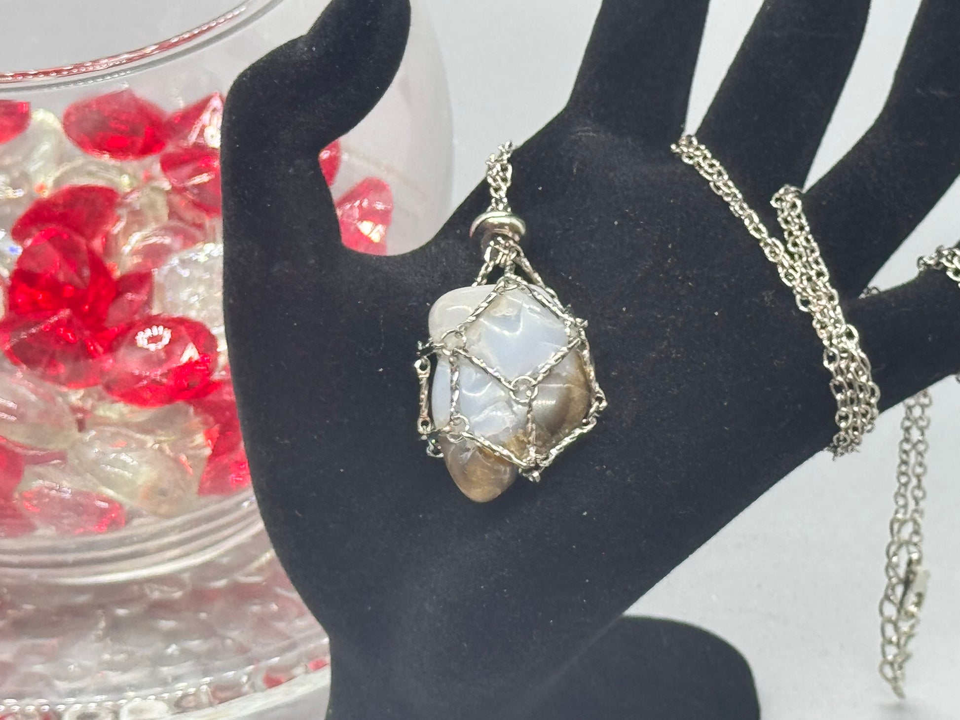 Authentic Botswana Agate Necklace – 24" Silver Chain # 417