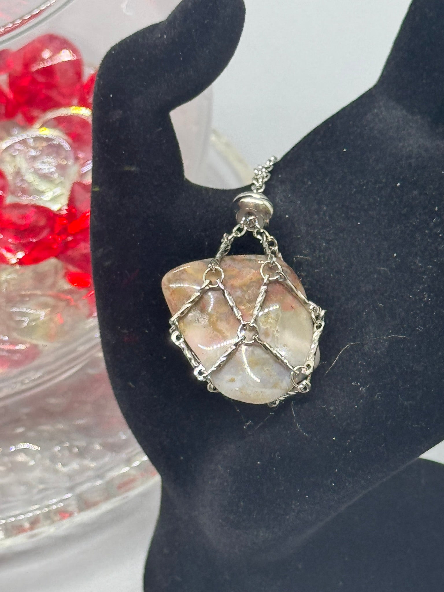 Authentic Botswana Agate Necklace – 24" Silver Chain # 417