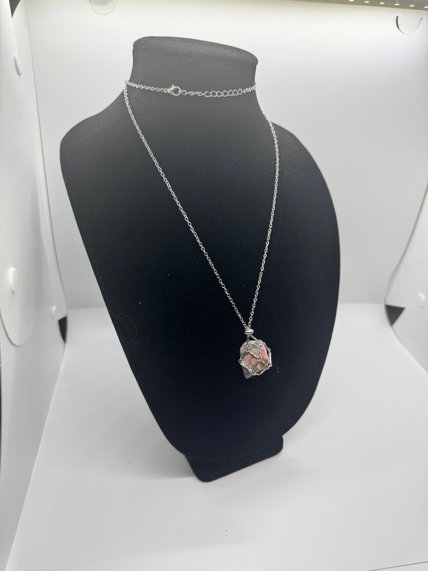 Authentic Pink Opal Necklace – 30" Silver Chain # 418