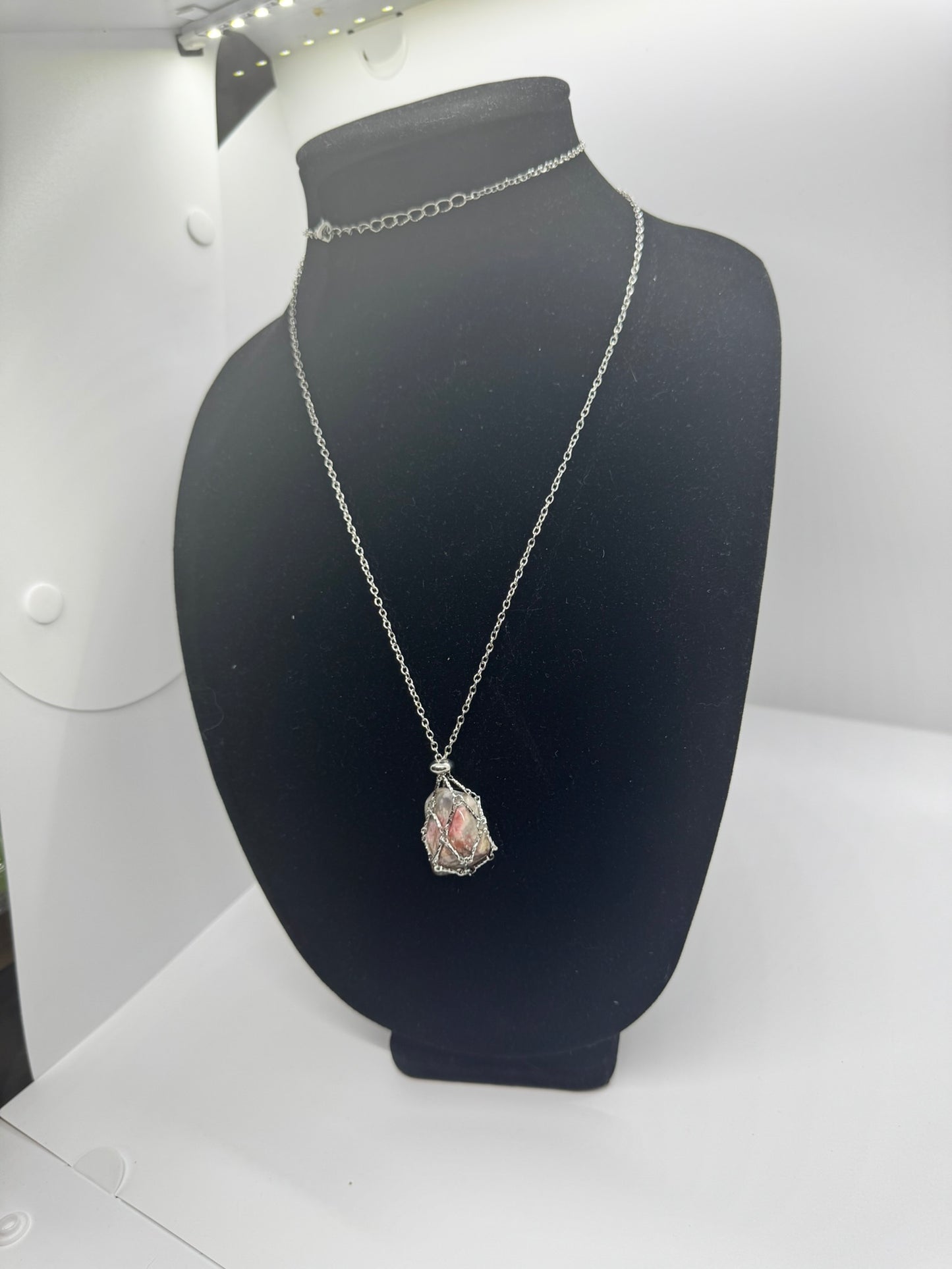 Authentic Pink Opal Necklace – 30" Silver Chain # 418