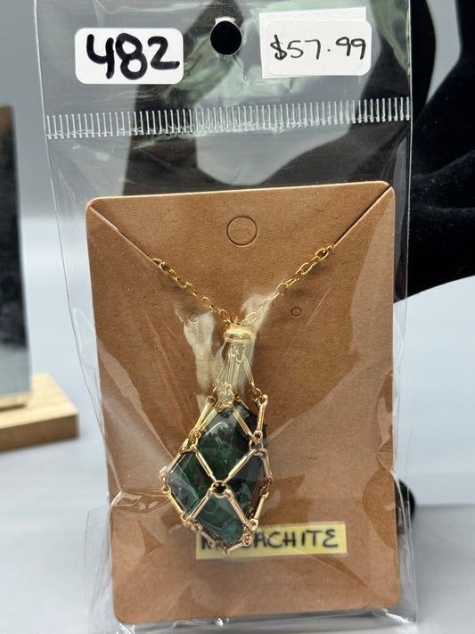 Malachite Necklace on 34" Gold-Plated Chain # 482