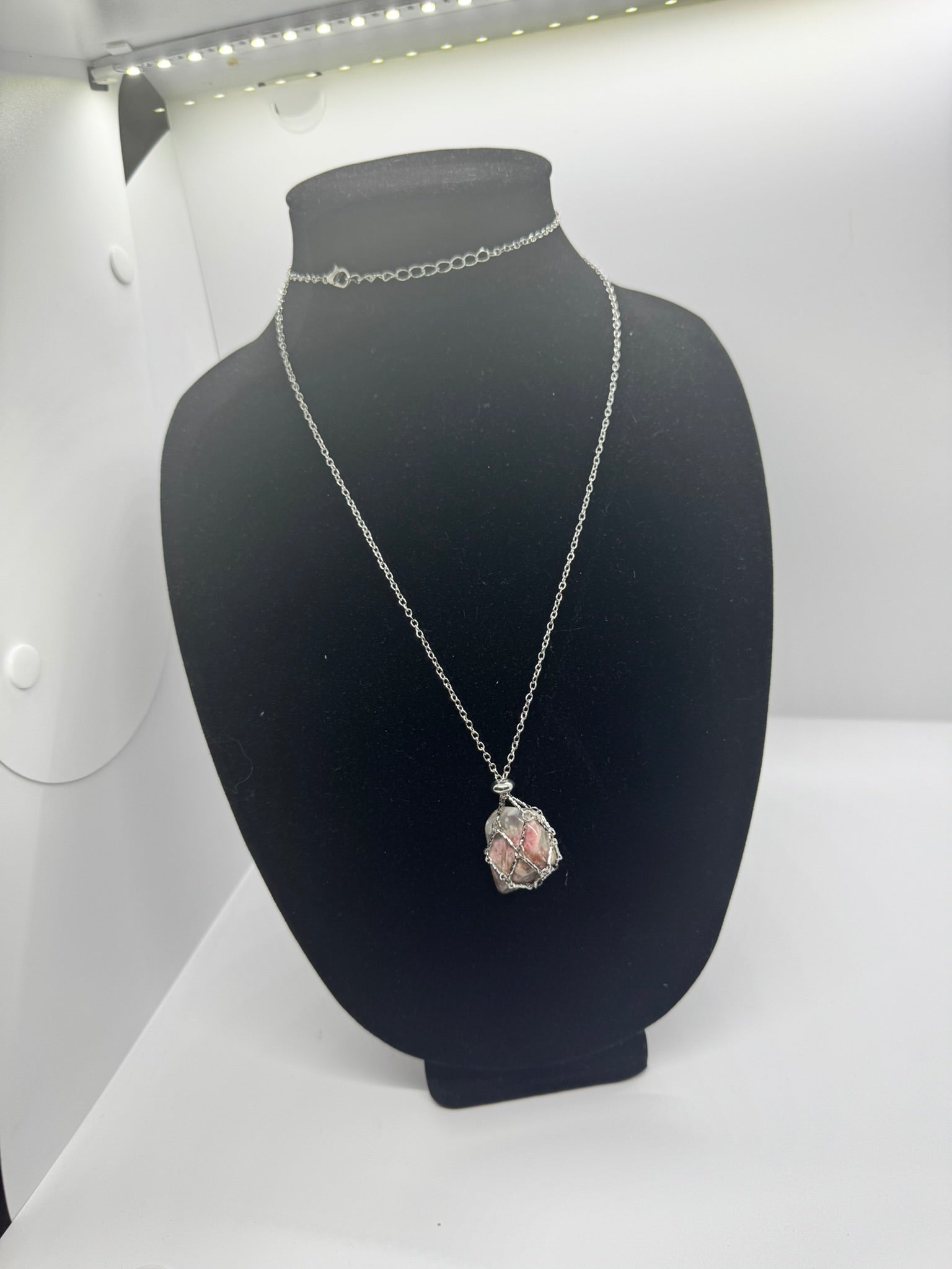 Authentic Pink Opal Necklace – 30" Silver Chain # 418