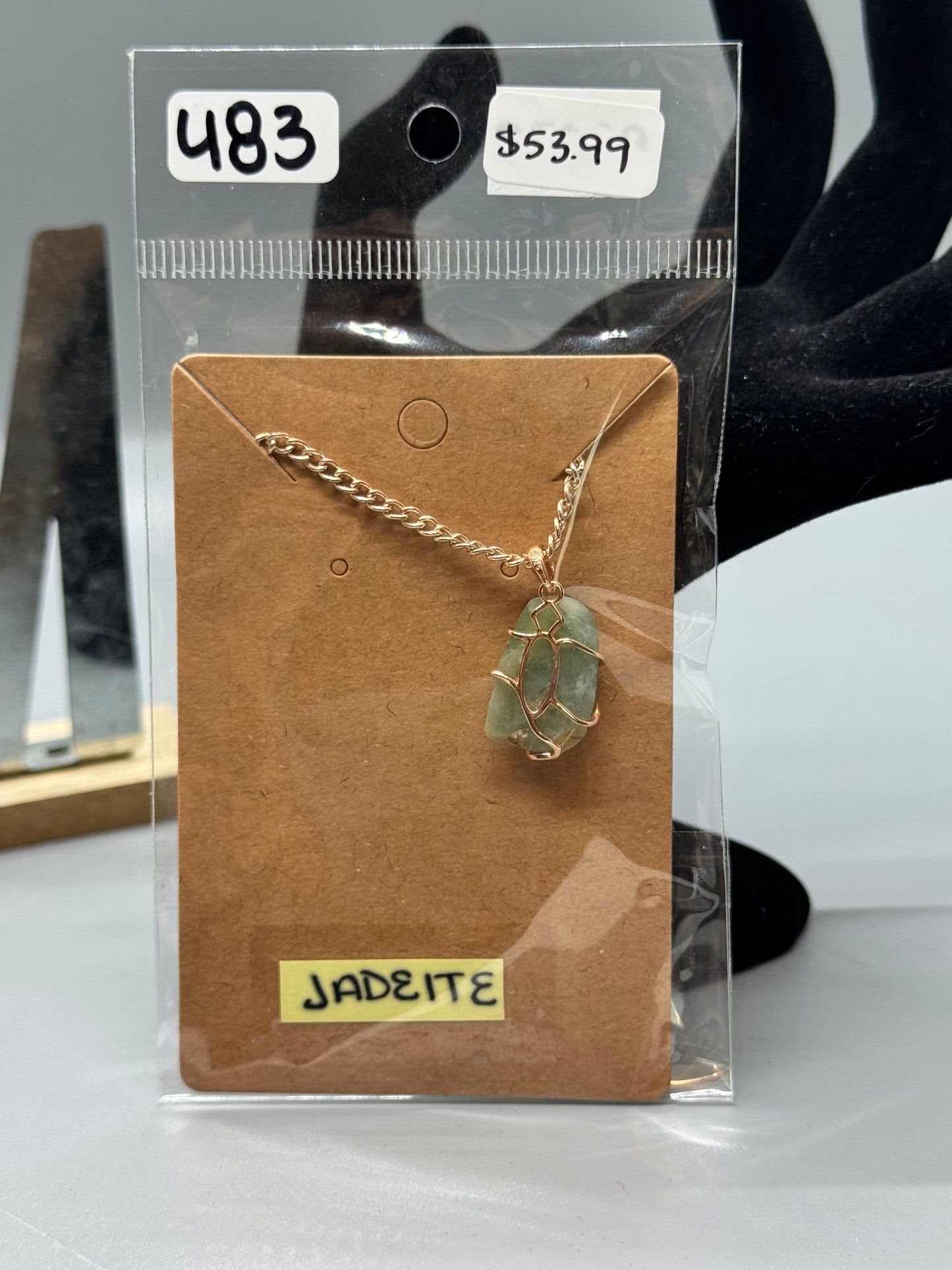 Jadeite Necklace on 24" Gold-Plated Chain # 483