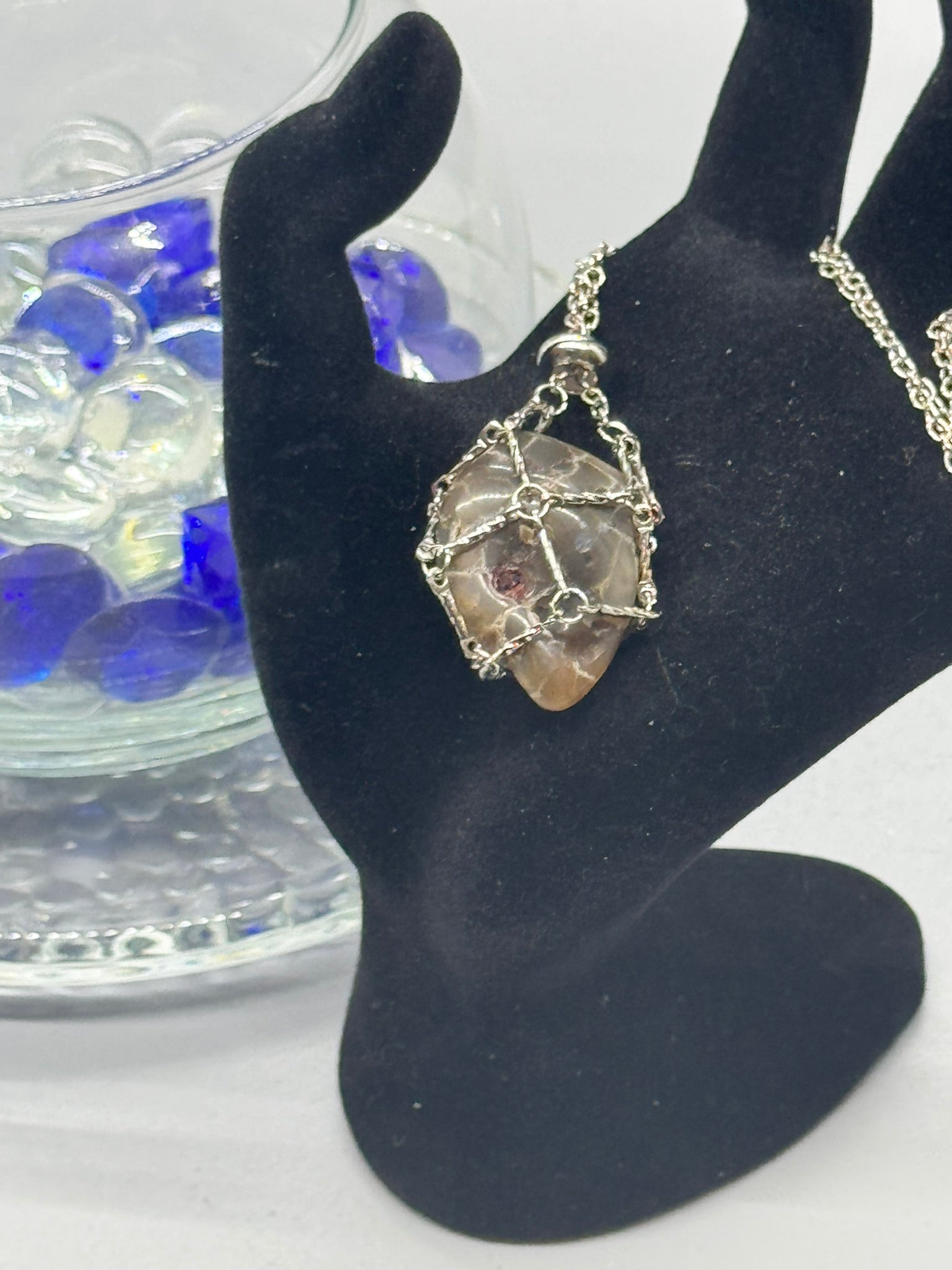 Authentic Sagenite Agate Necklace – 32" Silver Chain 3 419