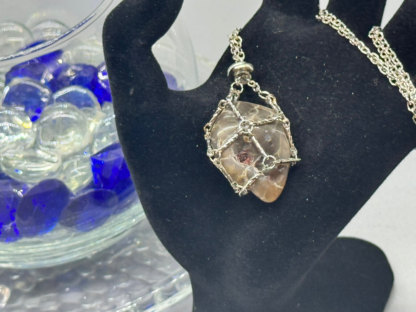 Authentic Sagenite Agate Necklace – 32" Silver Chain 3 419