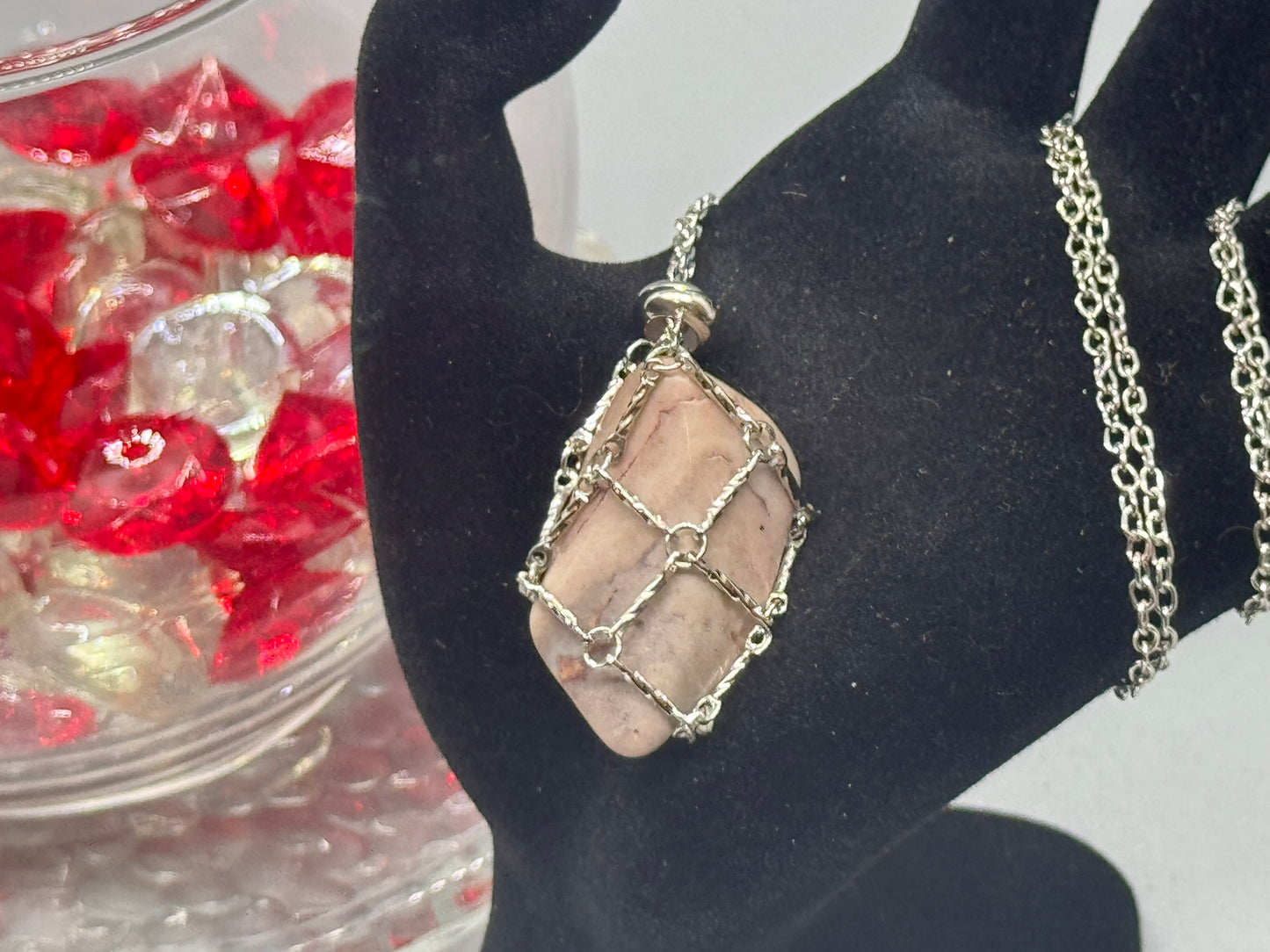Authentic Pink Andean Opal Necklace – Handcrafted Jewelry #420