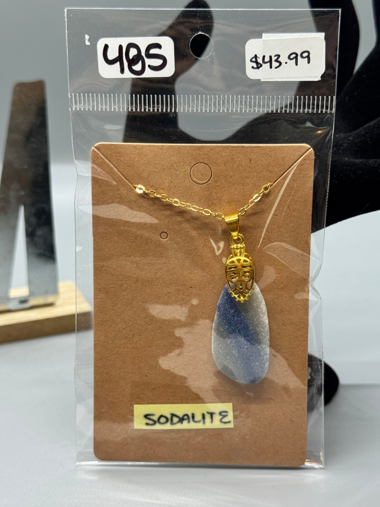 Sodalite Necklace on 26" Gold-Plated Chain # 485