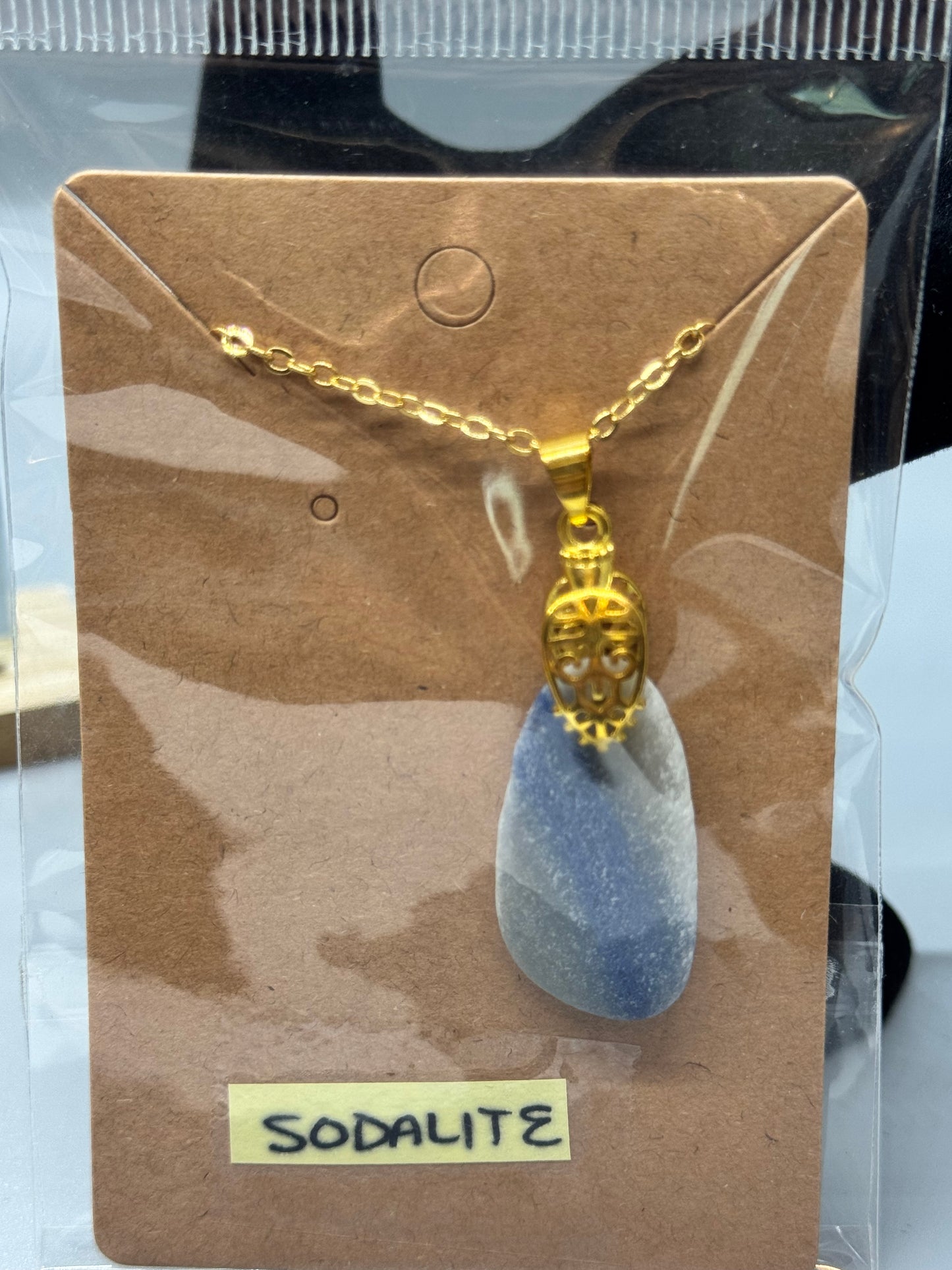 Sodalite Necklace on 26" Gold-Plated Chain # 485