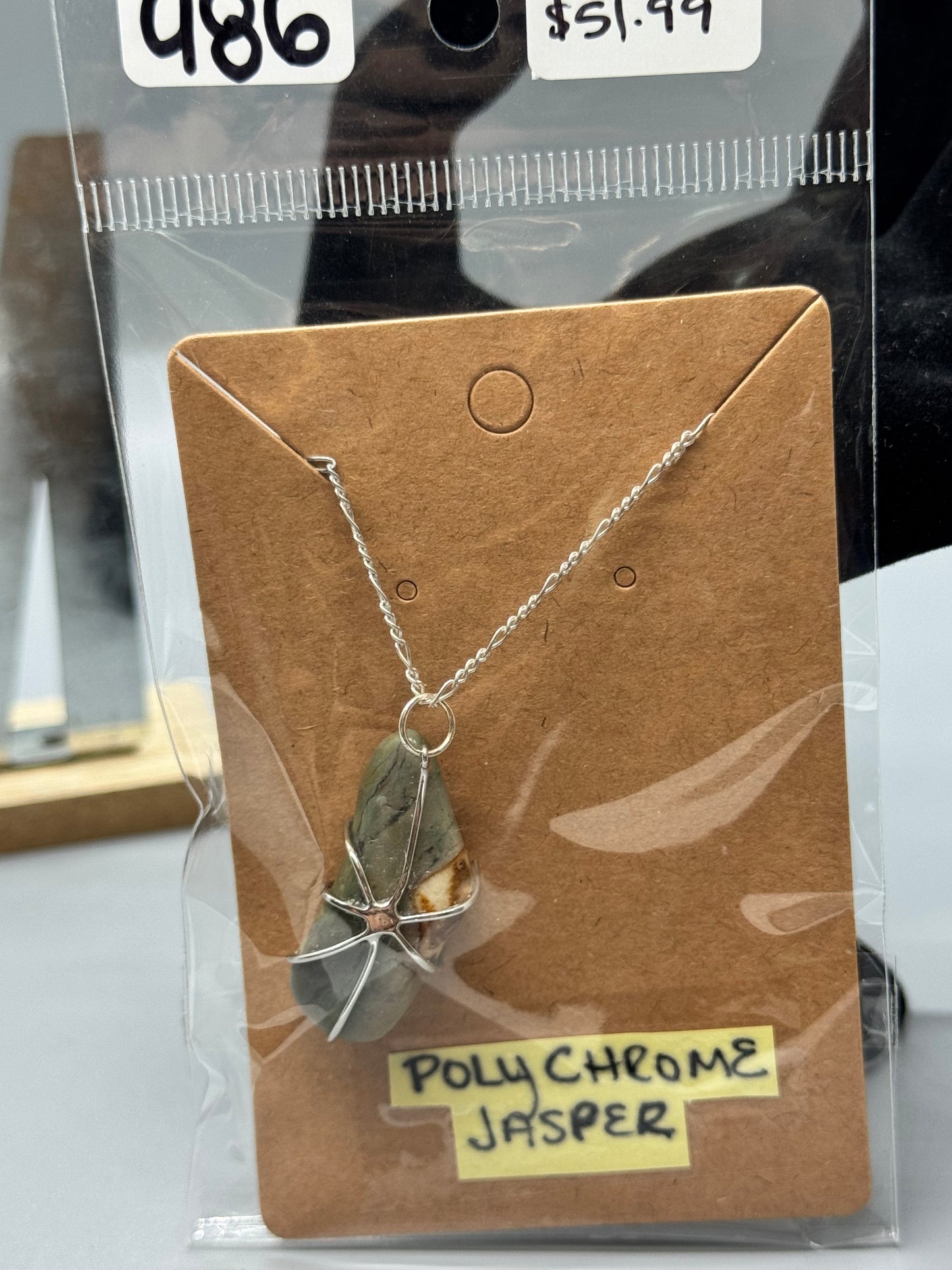 Polychrome Jasper Necklace on 16" Sterling Chain # 486