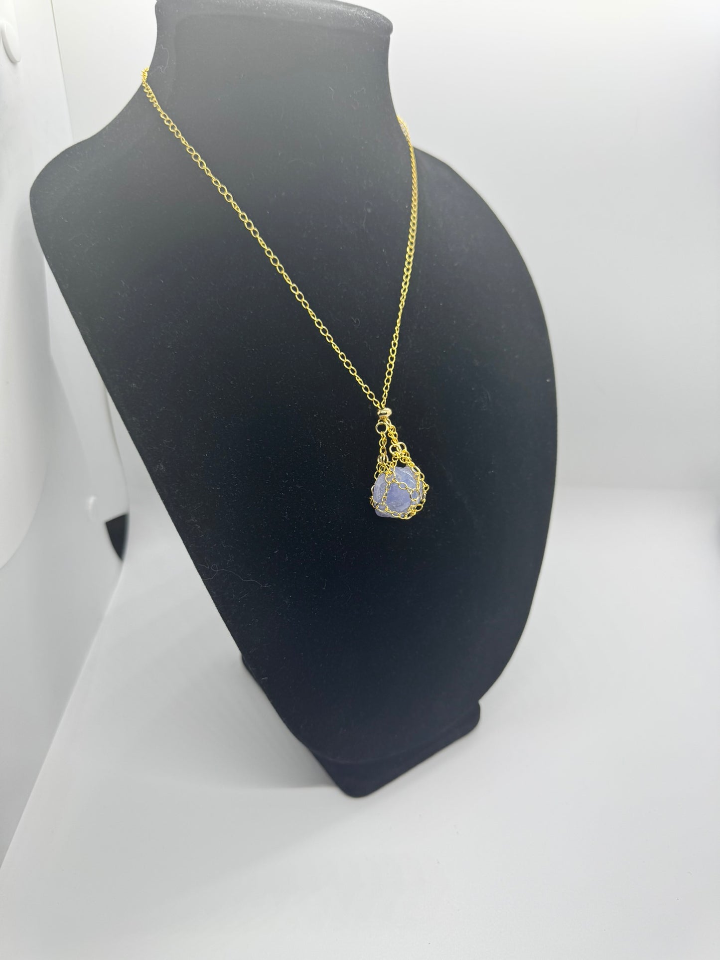 Authentic Blue Chalcedony Necklace – Handcrafted Jewelry # 423