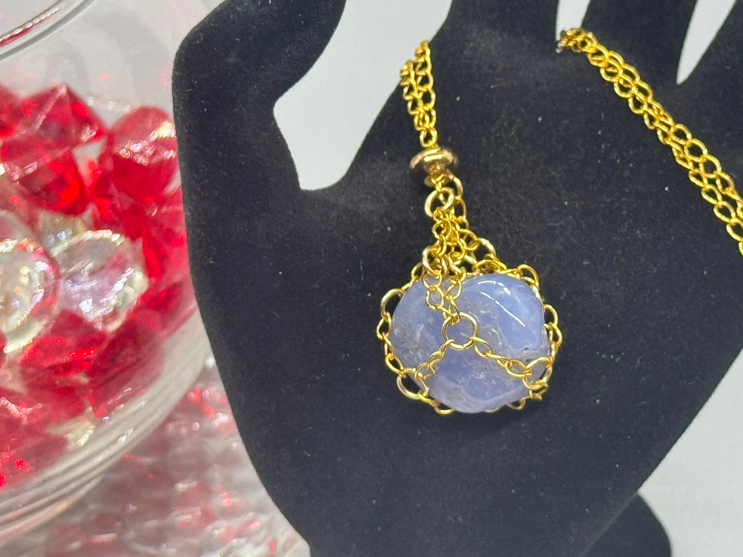 Authentic Blue Chalcedony Necklace – Handcrafted Jewelry # 423