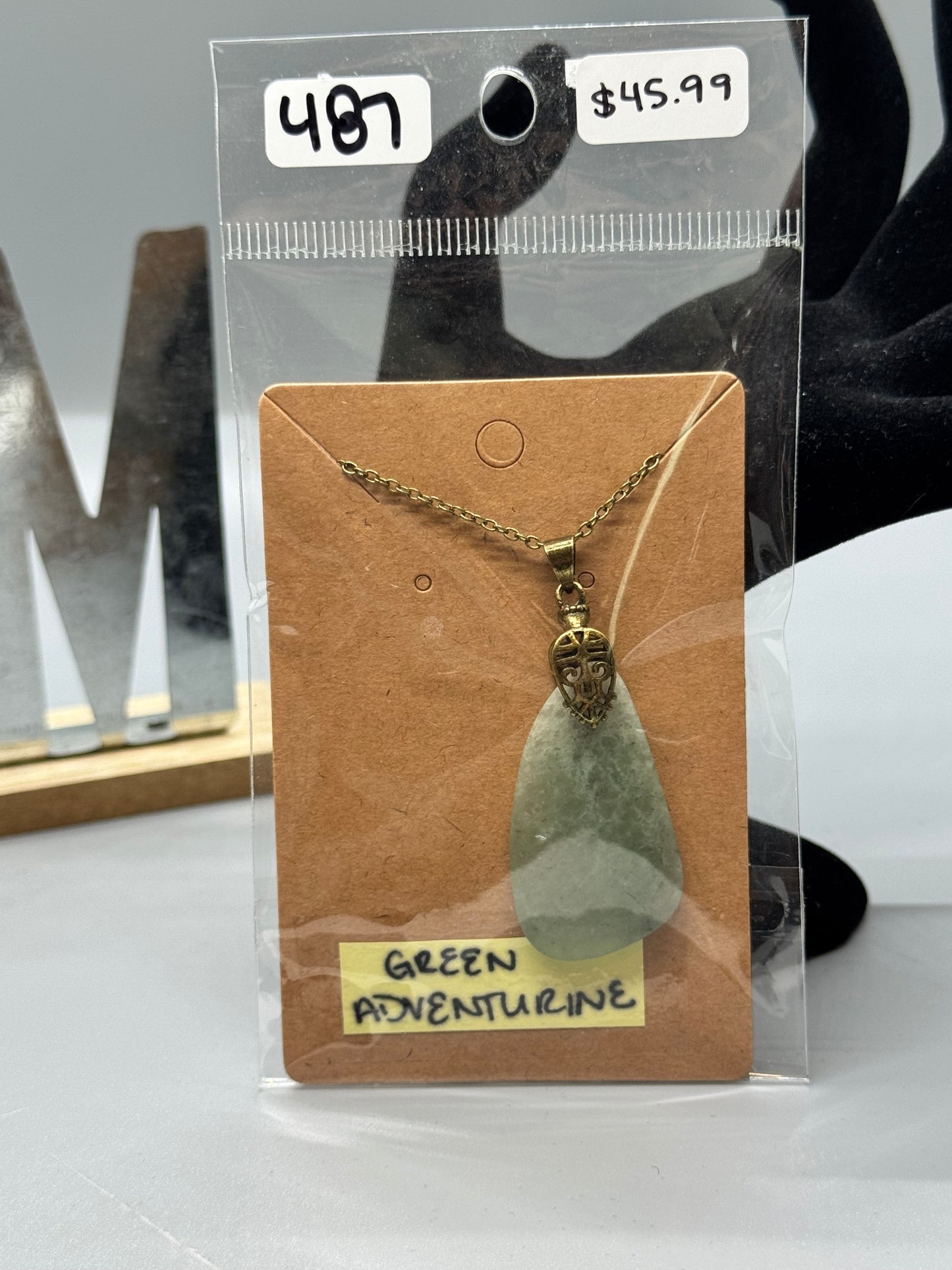 Green Aventurine Necklace on Antique Copper Chain # 487