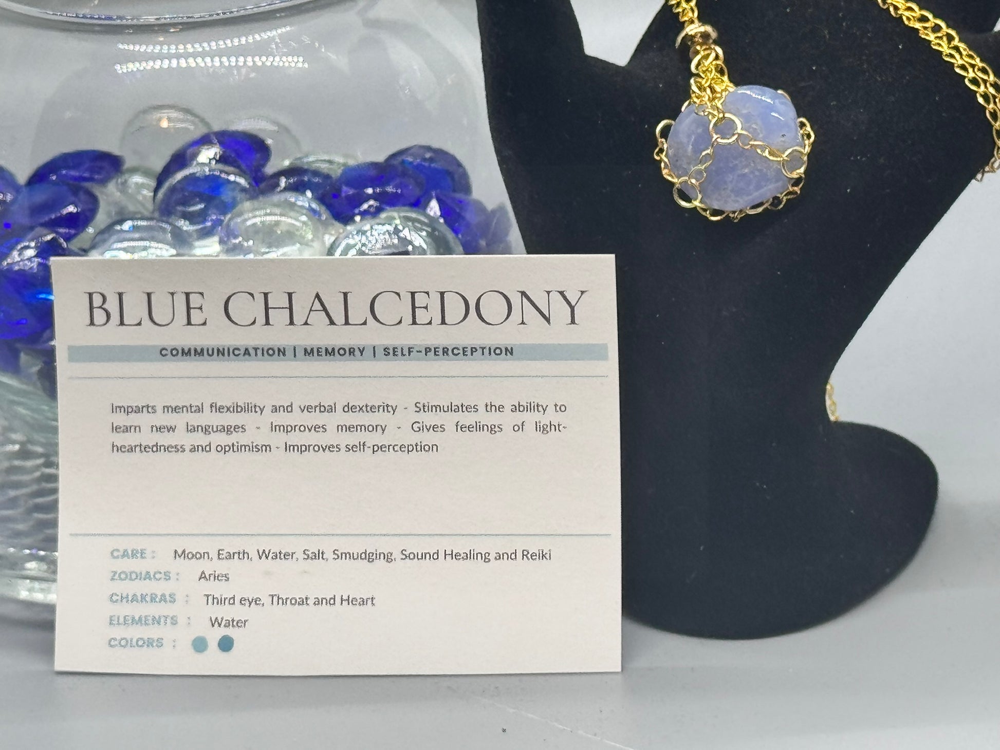 Authentic Blue Chalcedony Necklace – Handcrafted Jewelry # 423