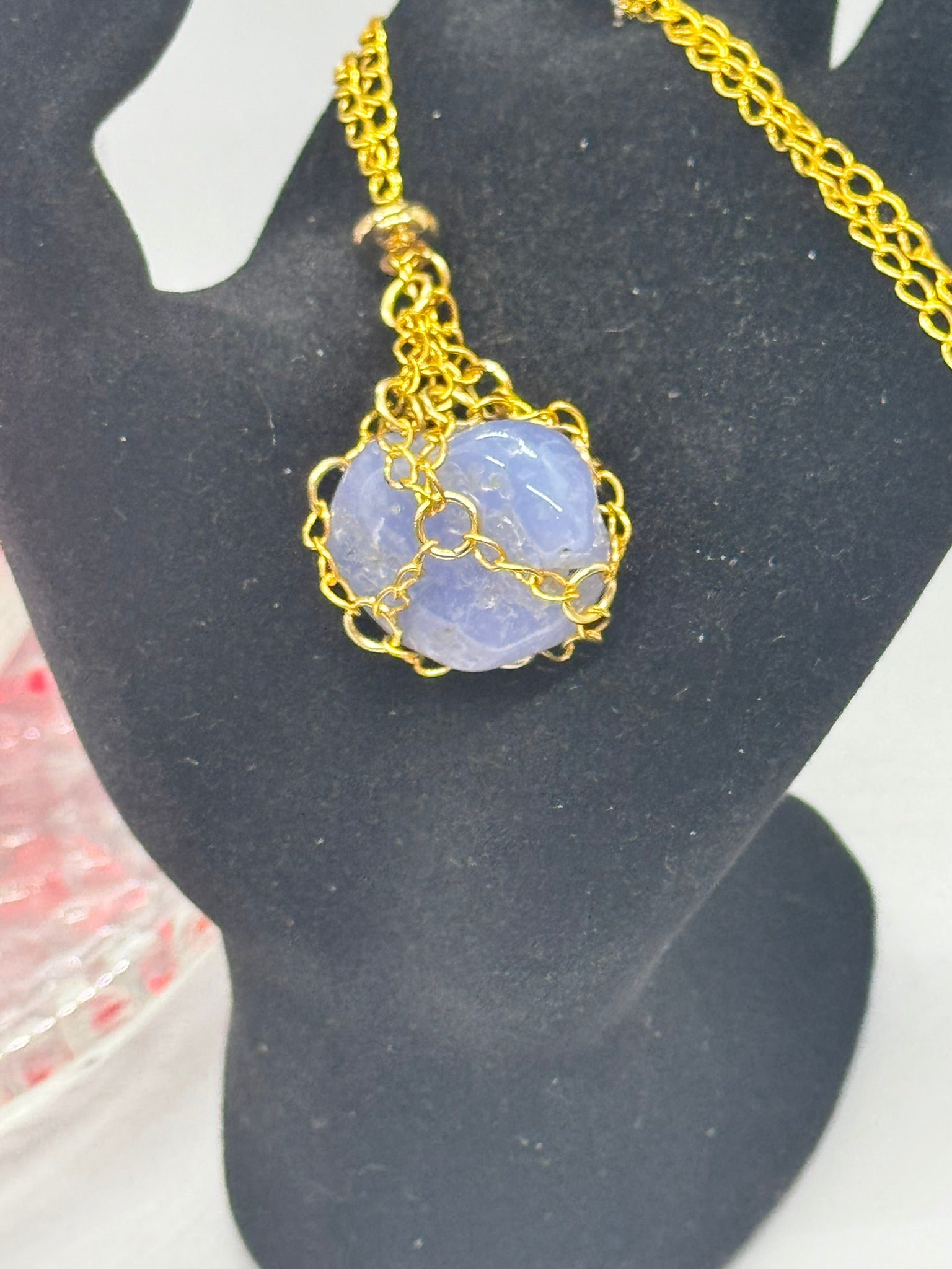 Authentic Blue Chalcedony Necklace – Handcrafted Jewelry # 423