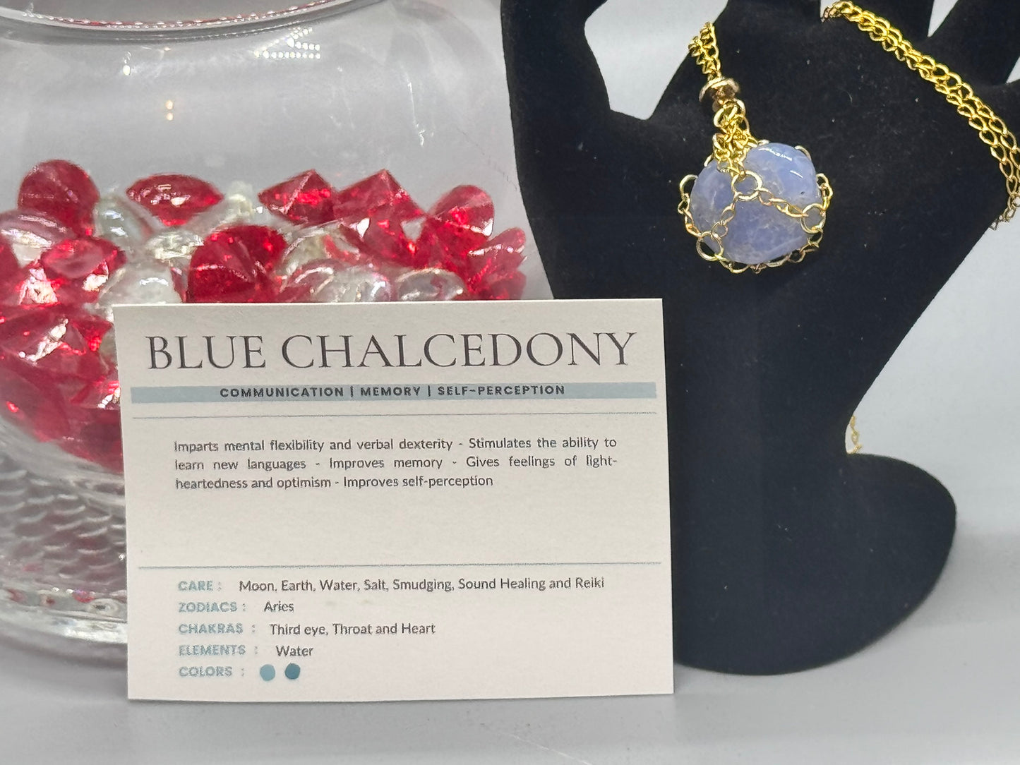 Authentic Blue Chalcedony Necklace – Handcrafted Jewelry # 423