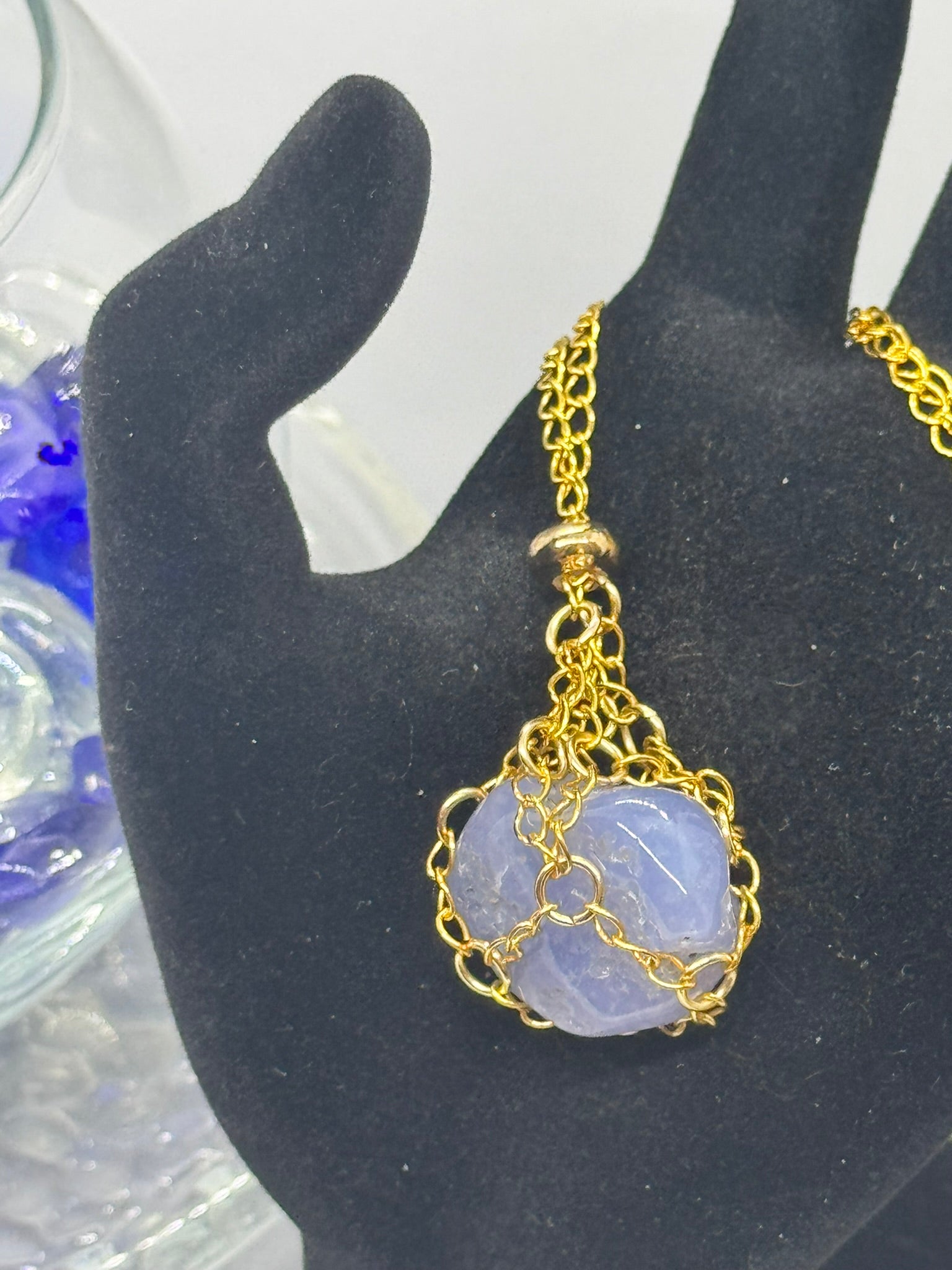 Authentic Blue Chalcedony Necklace – Handcrafted Jewelry # 423