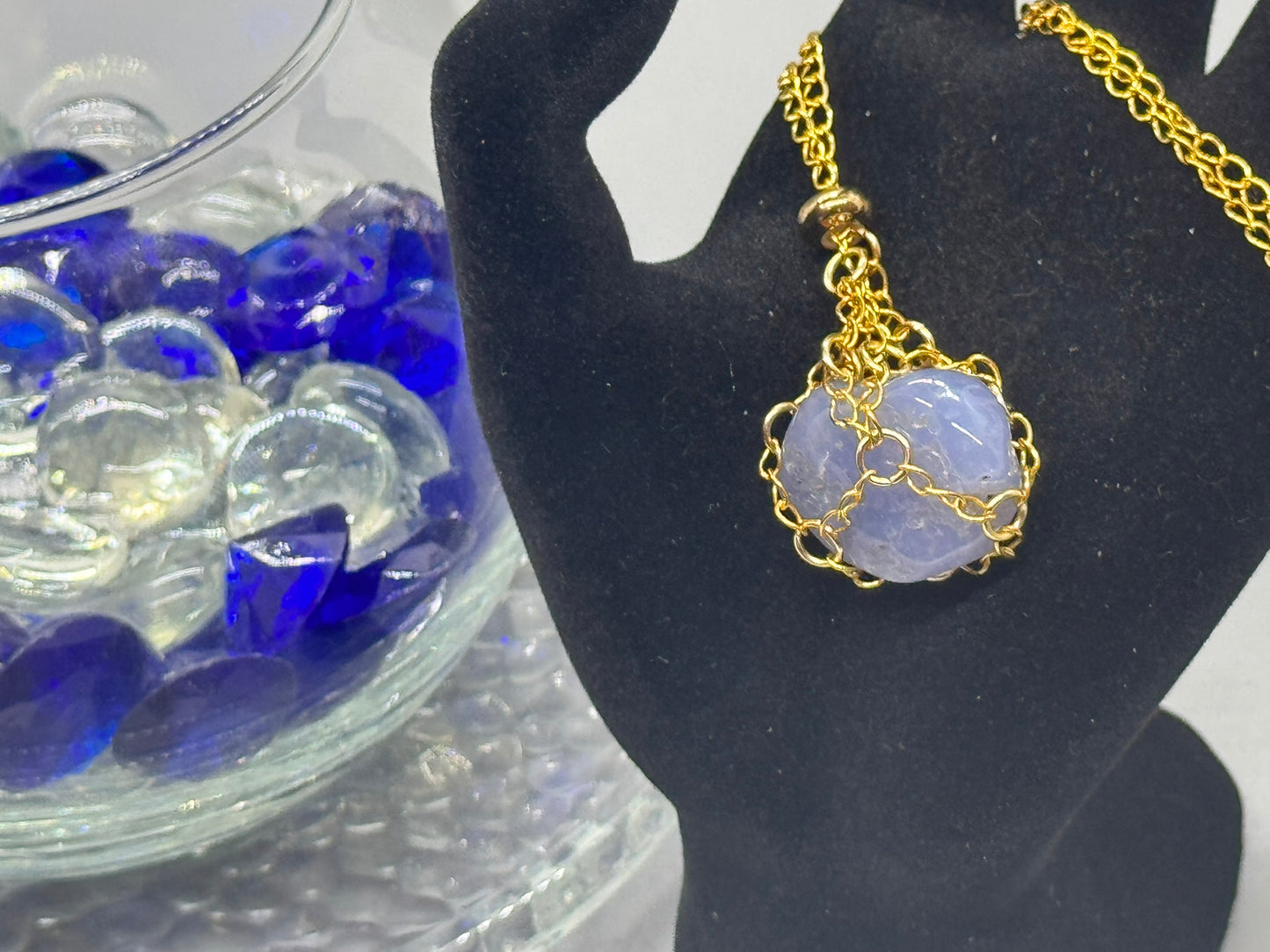 Authentic Blue Chalcedony Necklace – Handcrafted Jewelry # 423